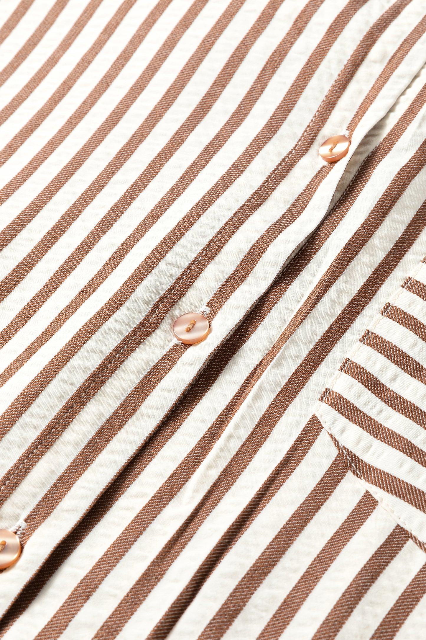Brown Stripe Textured 3/4 Sleeve Round Hem Split Midi Shirt Dress