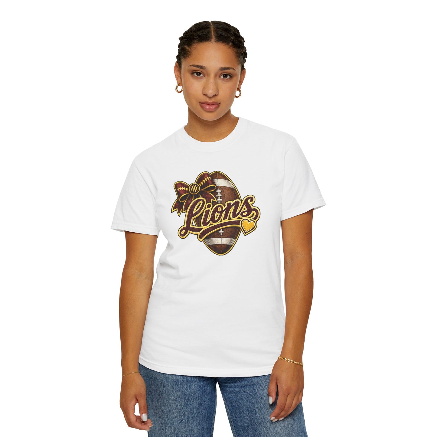 Pineville Lions Football Bow Comfort Colors Tee
