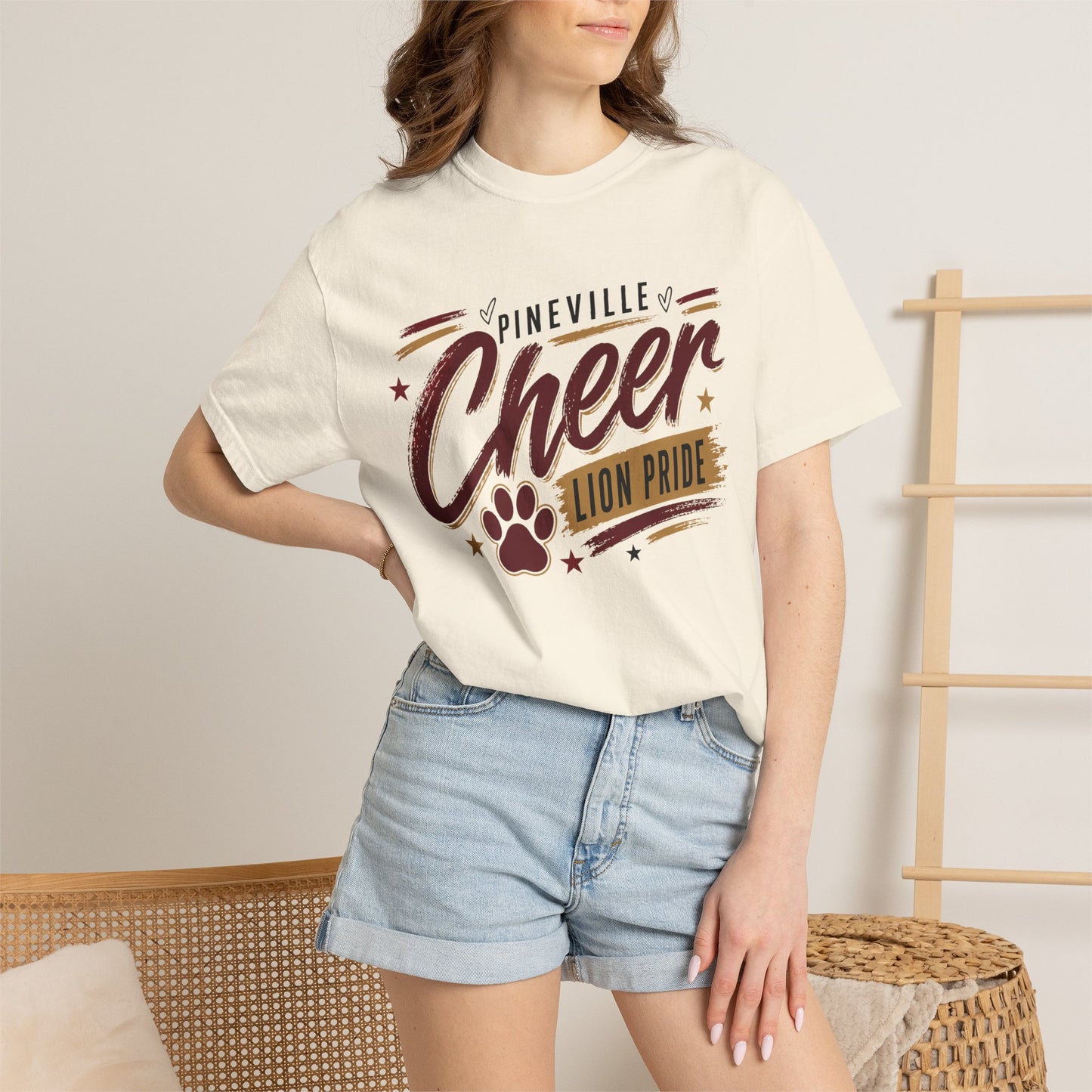 Pineville Cheer T-Shirt — Lion Pride Paw Graphic School Spirit Tee