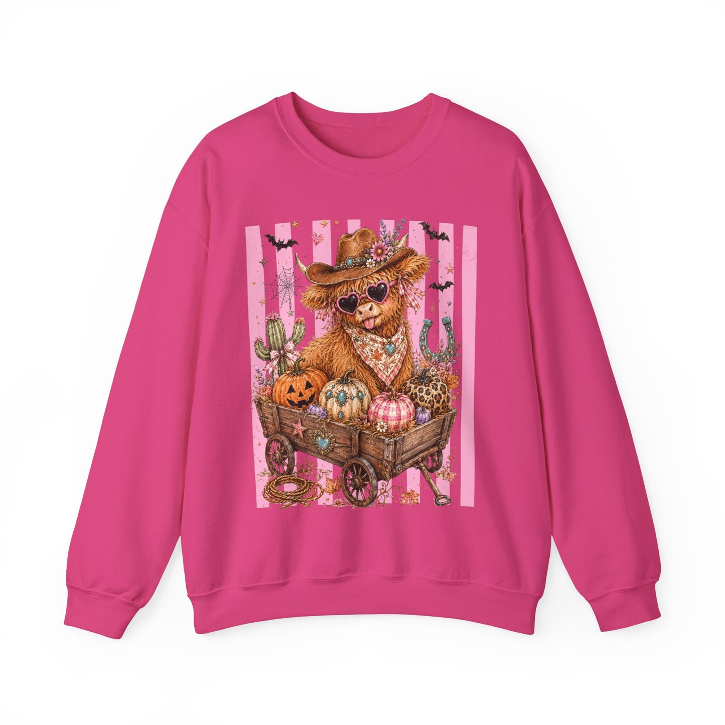 Fall Highland Cow Wagon | Crewneck Sweatshirt