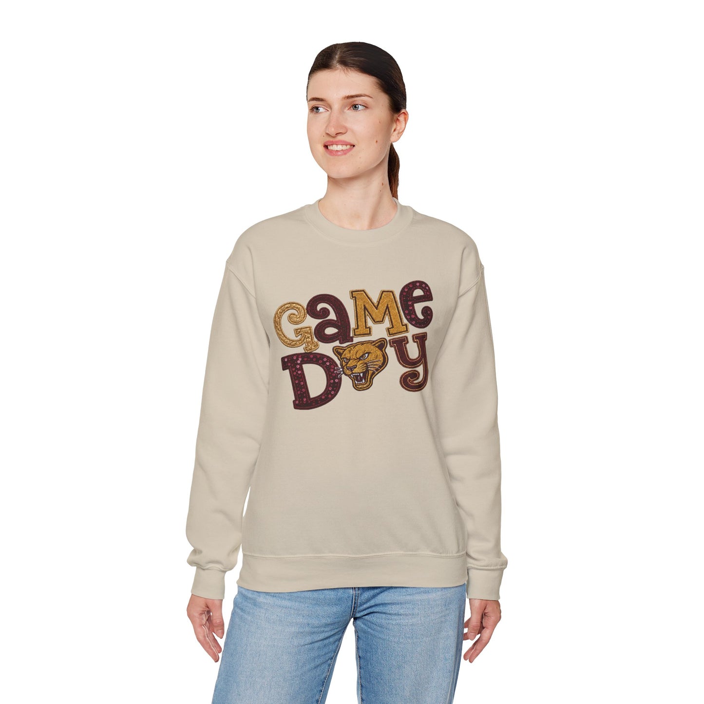 Pineville Lions Sequin Patchwork GAME DAY Crewneck
