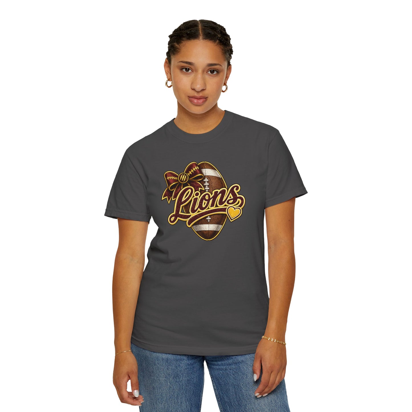 Pineville Lions Football Bow Comfort Colors Tee