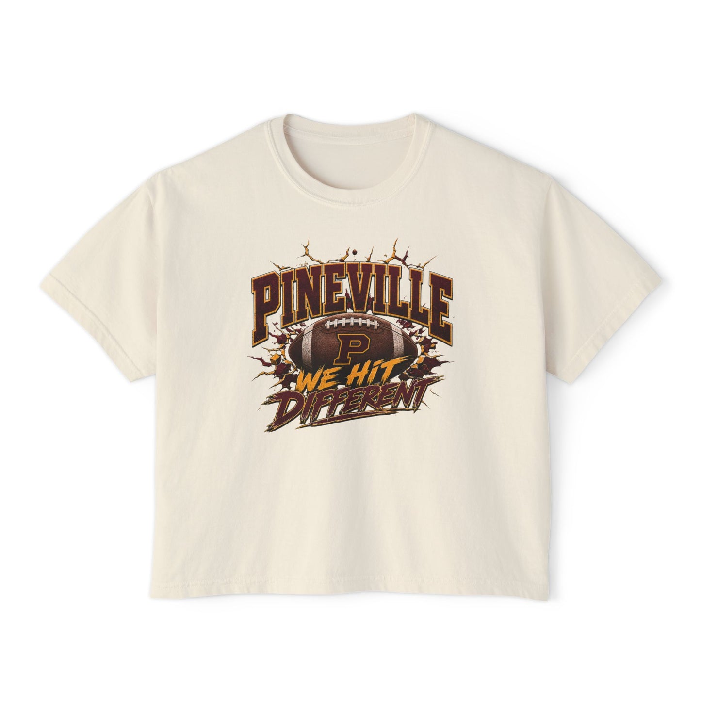Pineville We Hit Different Football Boxy Tee