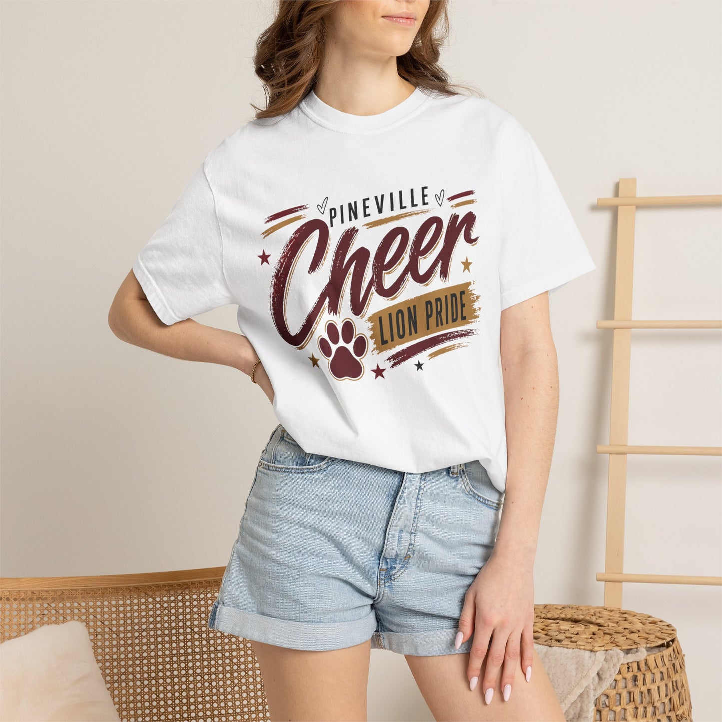 Pineville Cheer T-Shirt — Lion Pride Paw Graphic School Spirit Tee
