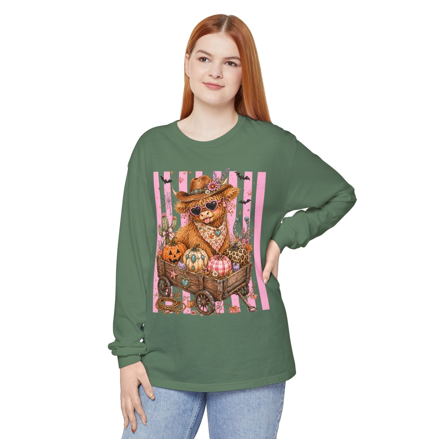 Fall Highland Cow Wagon | Comfort Colors Long Sleeve Tee