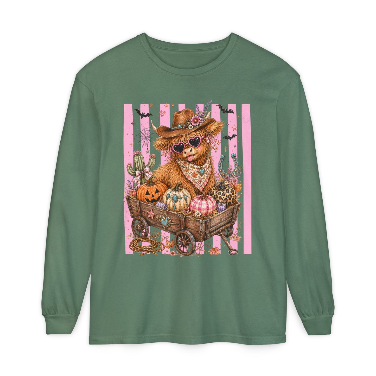 Fall Highland Cow Wagon | Comfort Colors Long Sleeve Tee