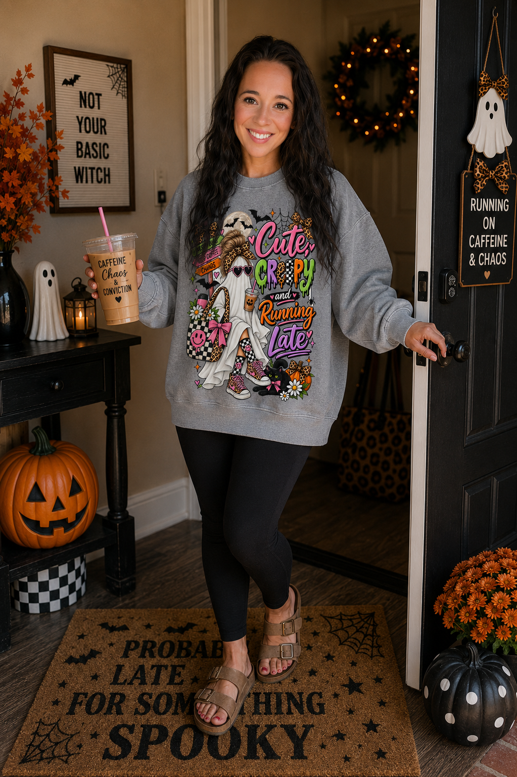 Cute, Creepy & Running Late Snow Washed Oversized Sweatshirt