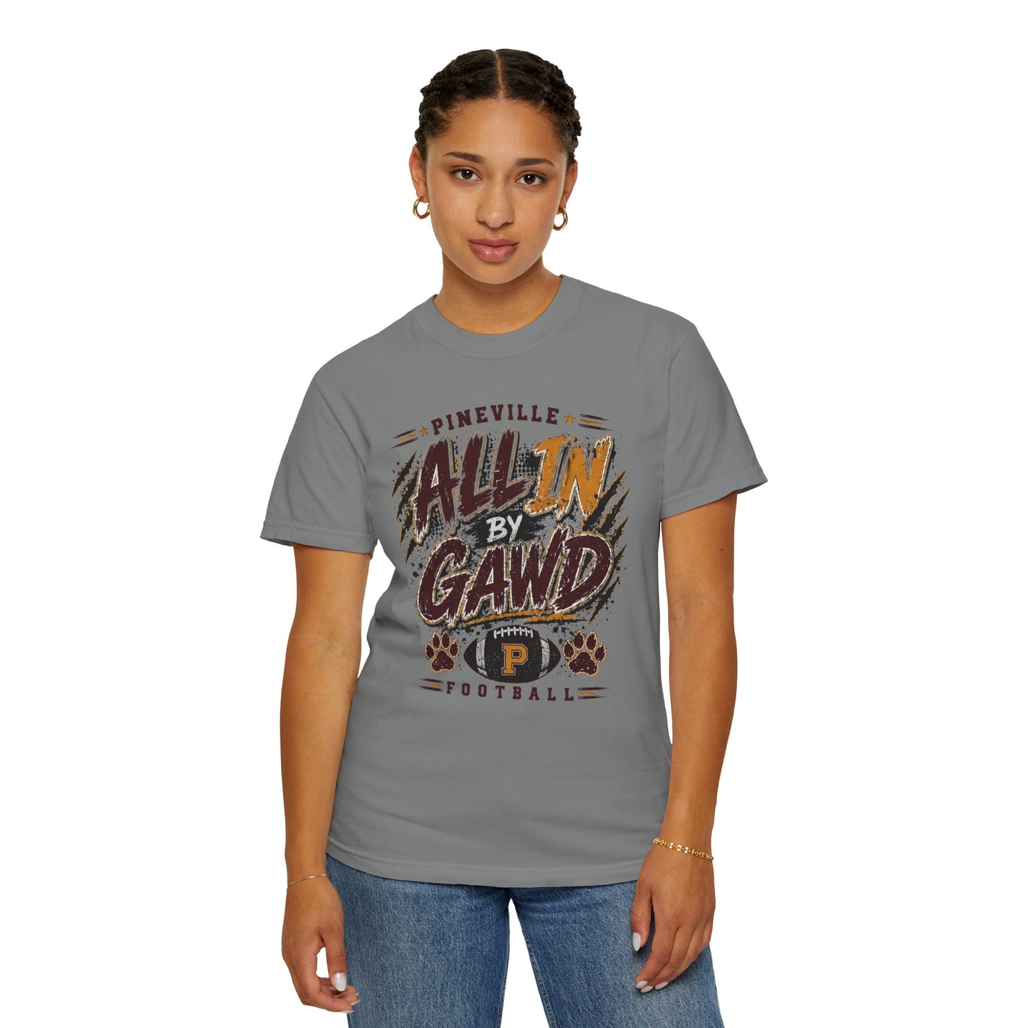 Pineville “All In By Gawd” Football Comfort Colors Tee