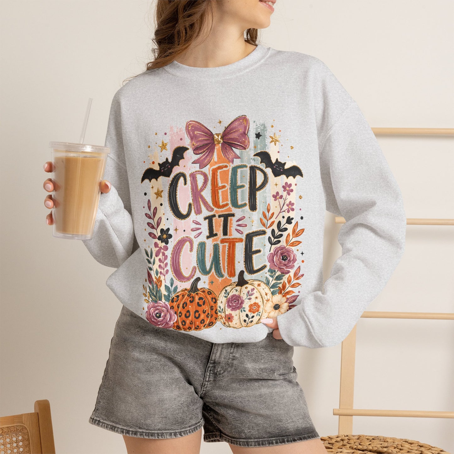 Cute Halloween Sweatshirt, Creep It Cute Crewneck, Colorful Halloween Shirt, Girly Halloween Sweatshirt, Spooky Season Crewneck