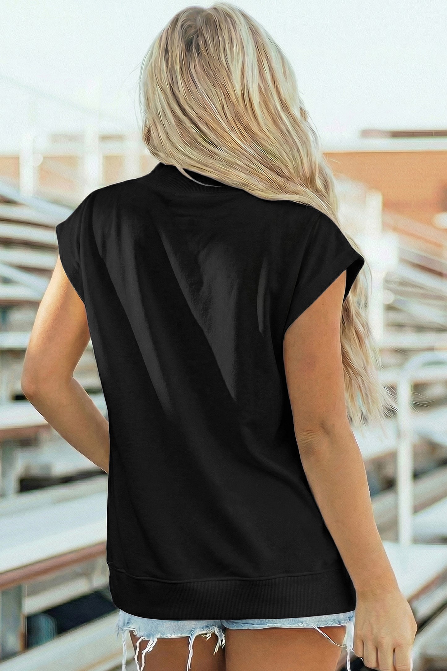 Yellow Solid Color High Neck Cap Sleeve Loose Top