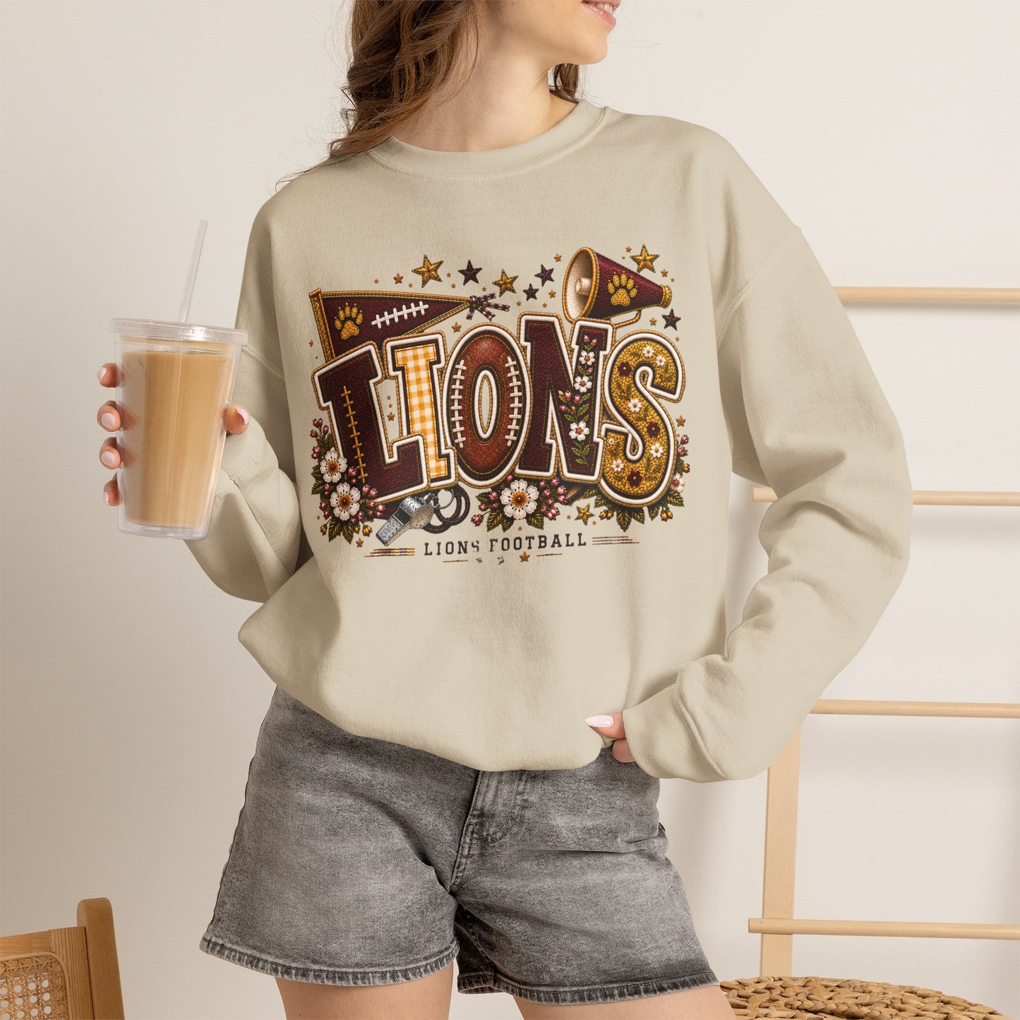 Lions Game Day Patchwork Crewneck