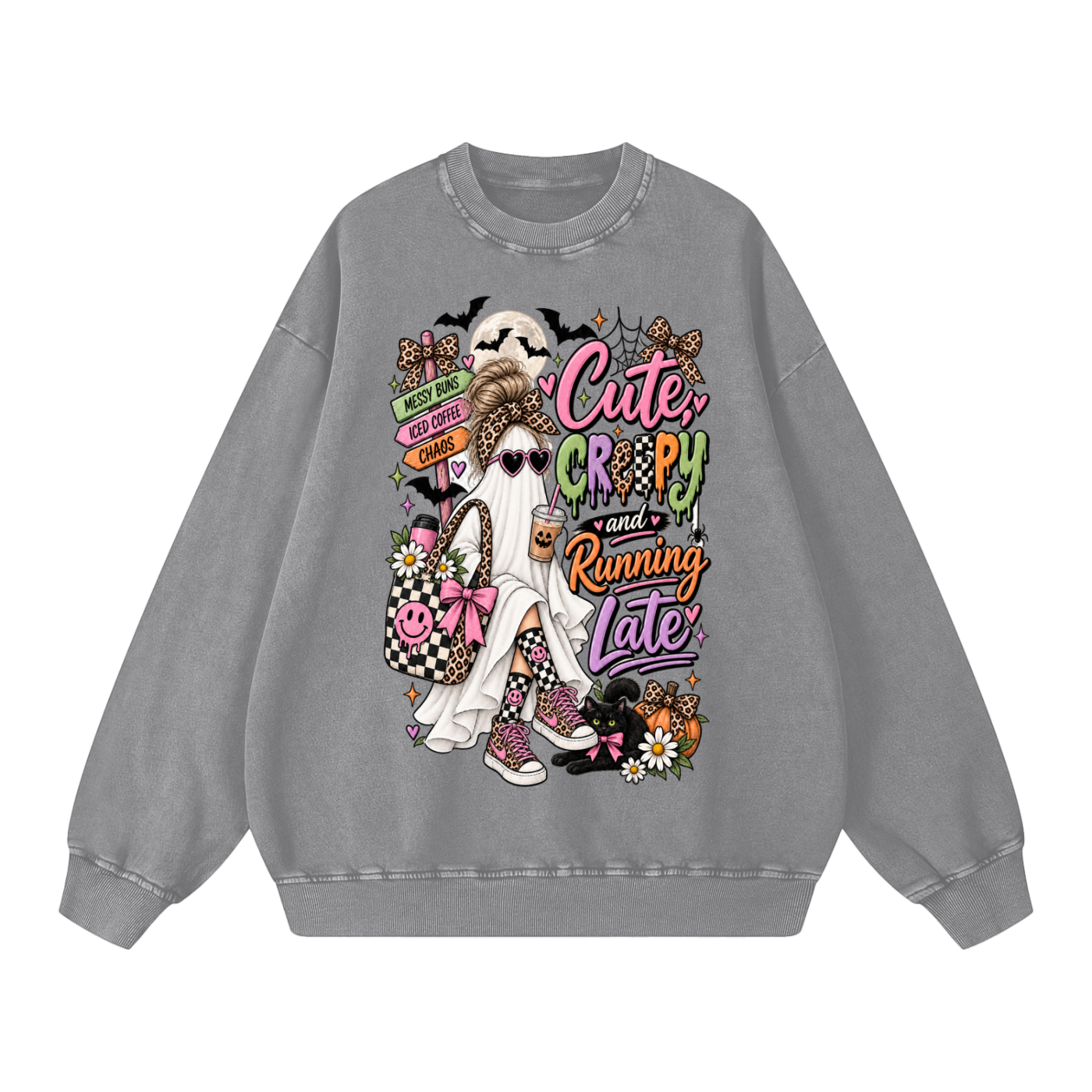 Cute, Creepy & Running Late Snow Washed Oversized Sweatshirt