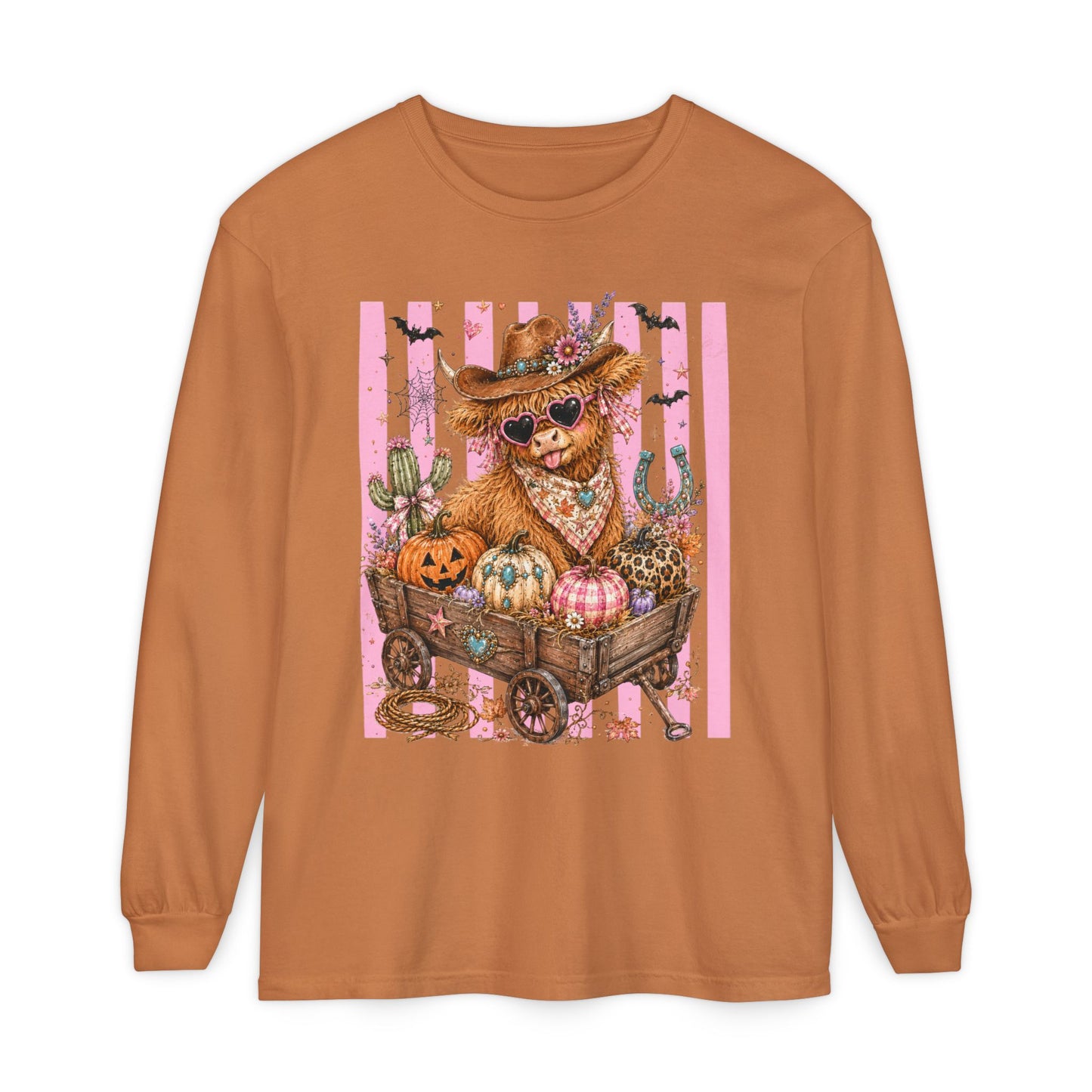 Fall Highland Cow Wagon | Comfort Colors Long Sleeve Tee