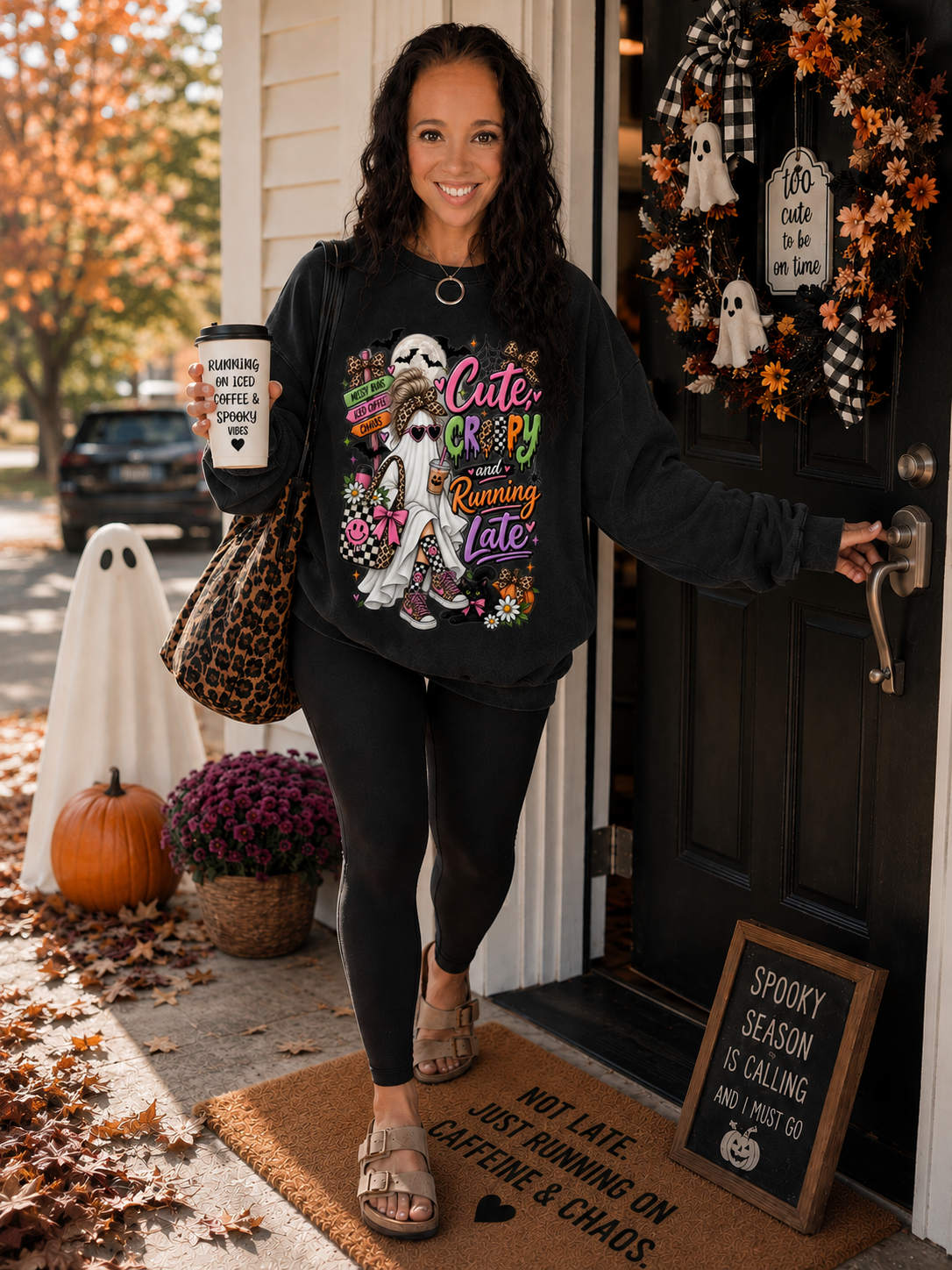 Cute, Creepy & Running Late Snow Washed Oversized Sweatshirt