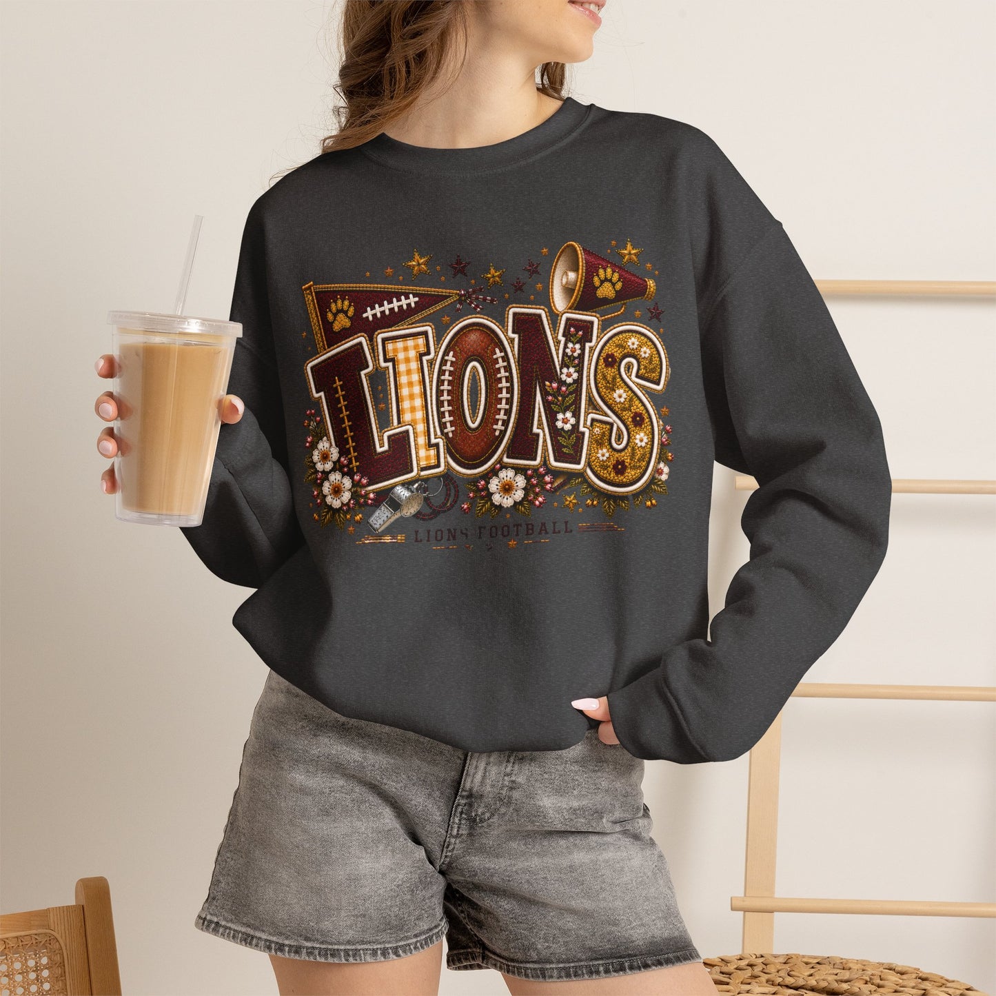 Lions Game Day Patchwork Crewneck