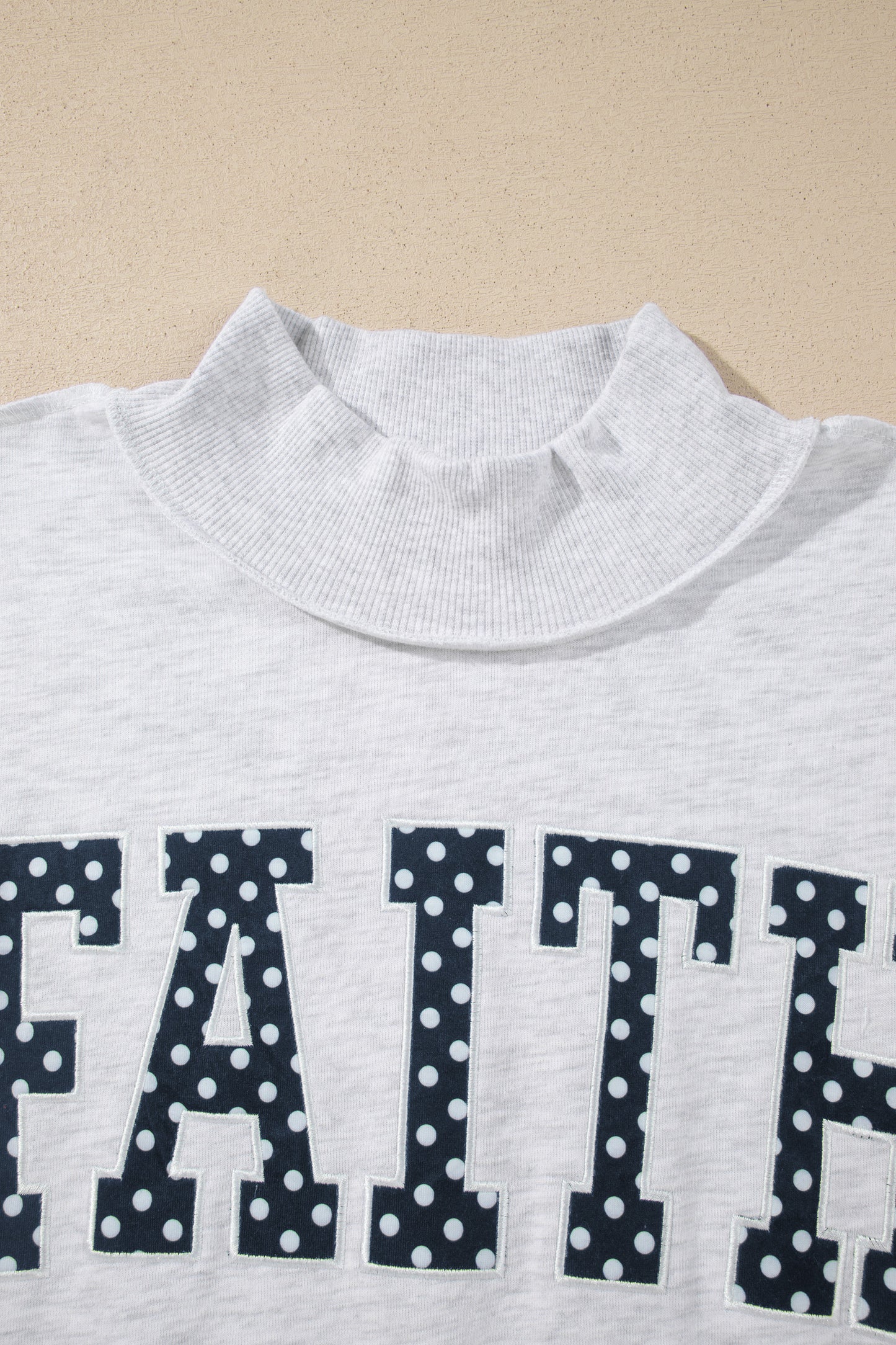 Light Grey High Neck Polka Dot Slogan Printed Baggy Sweatshirt