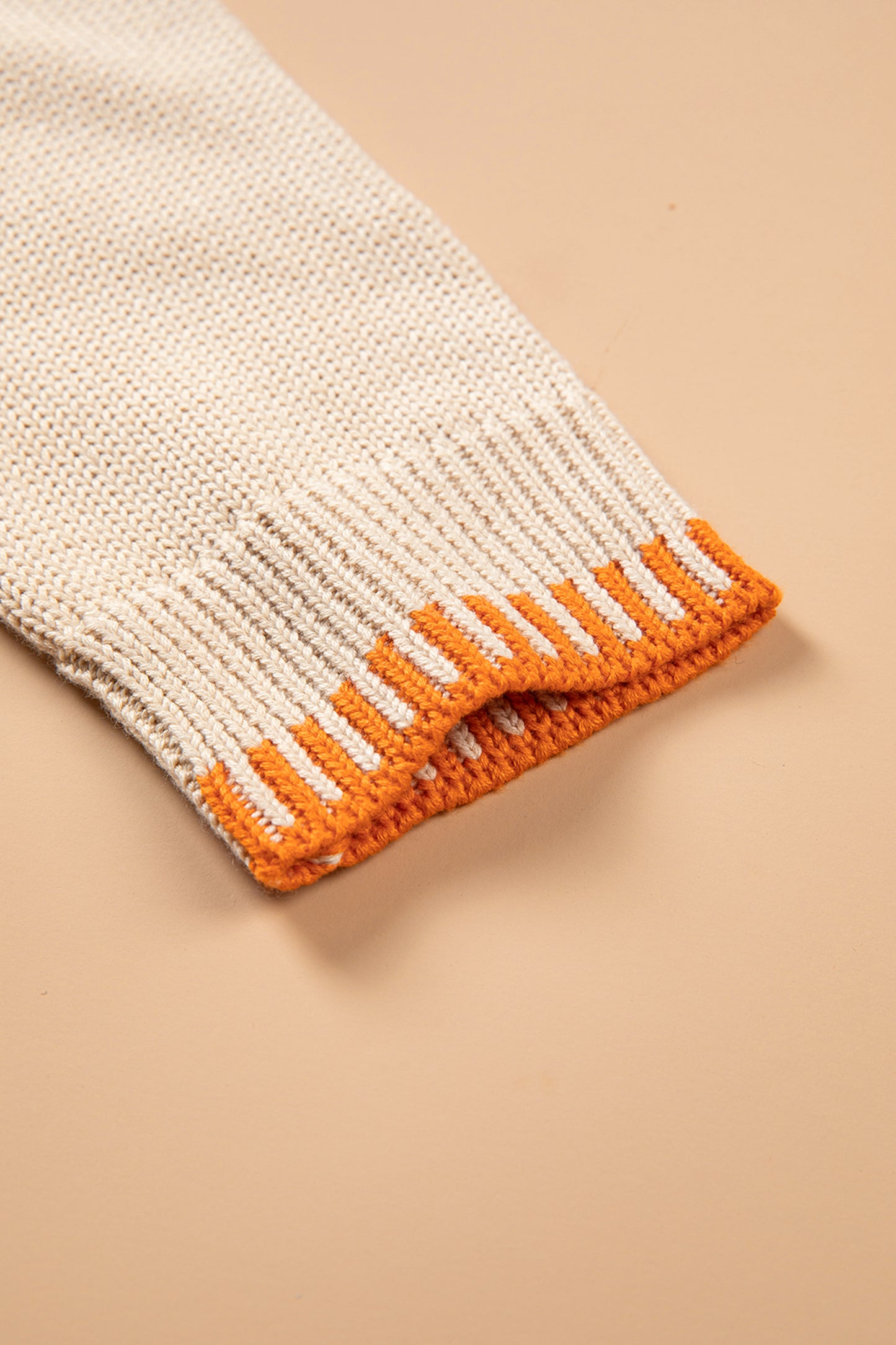 Parchment Floral Embroidery Pumpkin Long Sleeve Round Neck Sweater