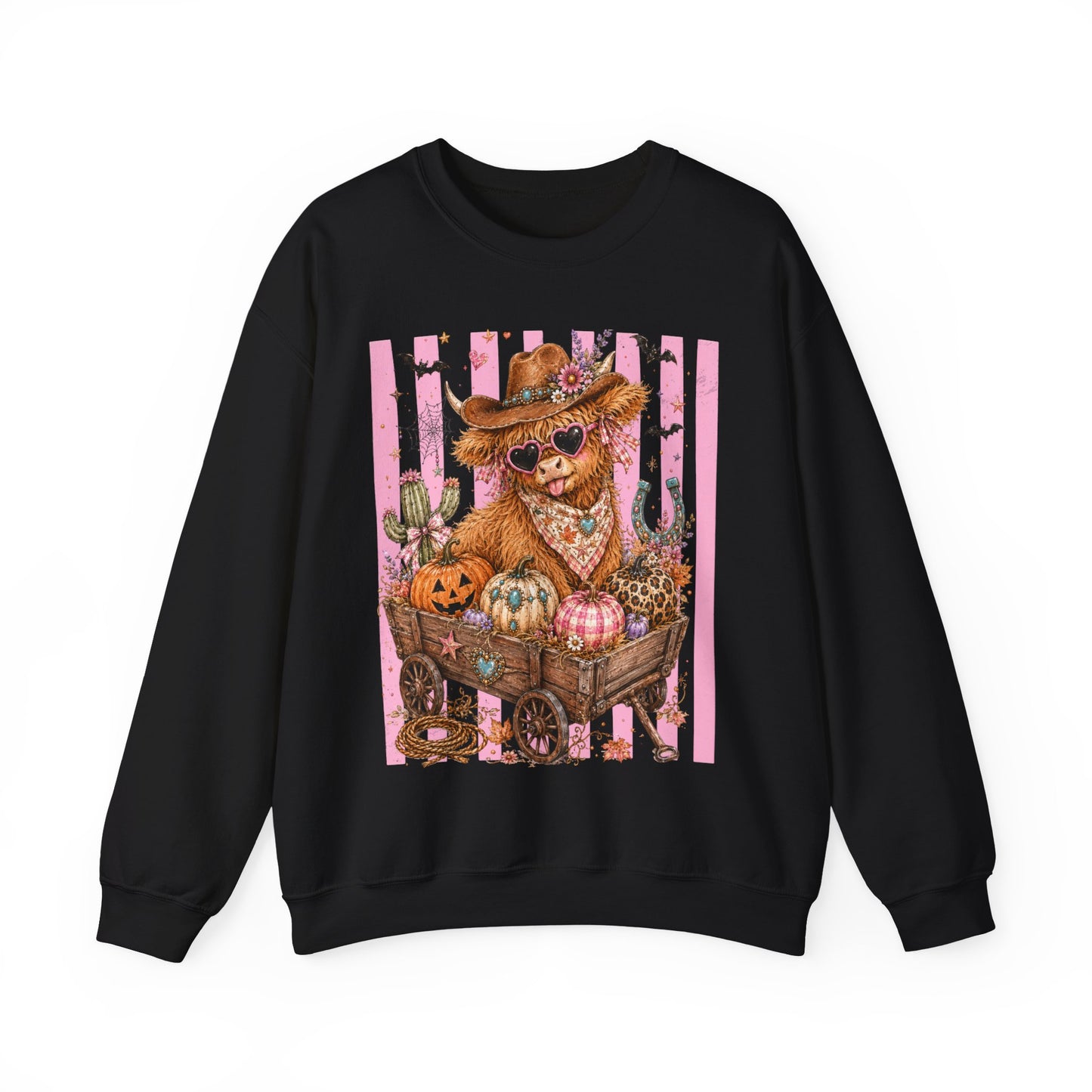 Fall Highland Cow Wagon | Crewneck Sweatshirt