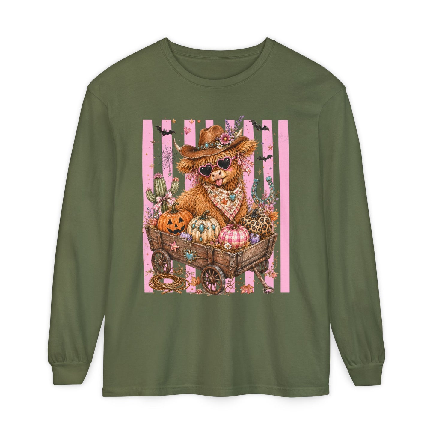 Fall Highland Cow Wagon | Comfort Colors Long Sleeve Tee