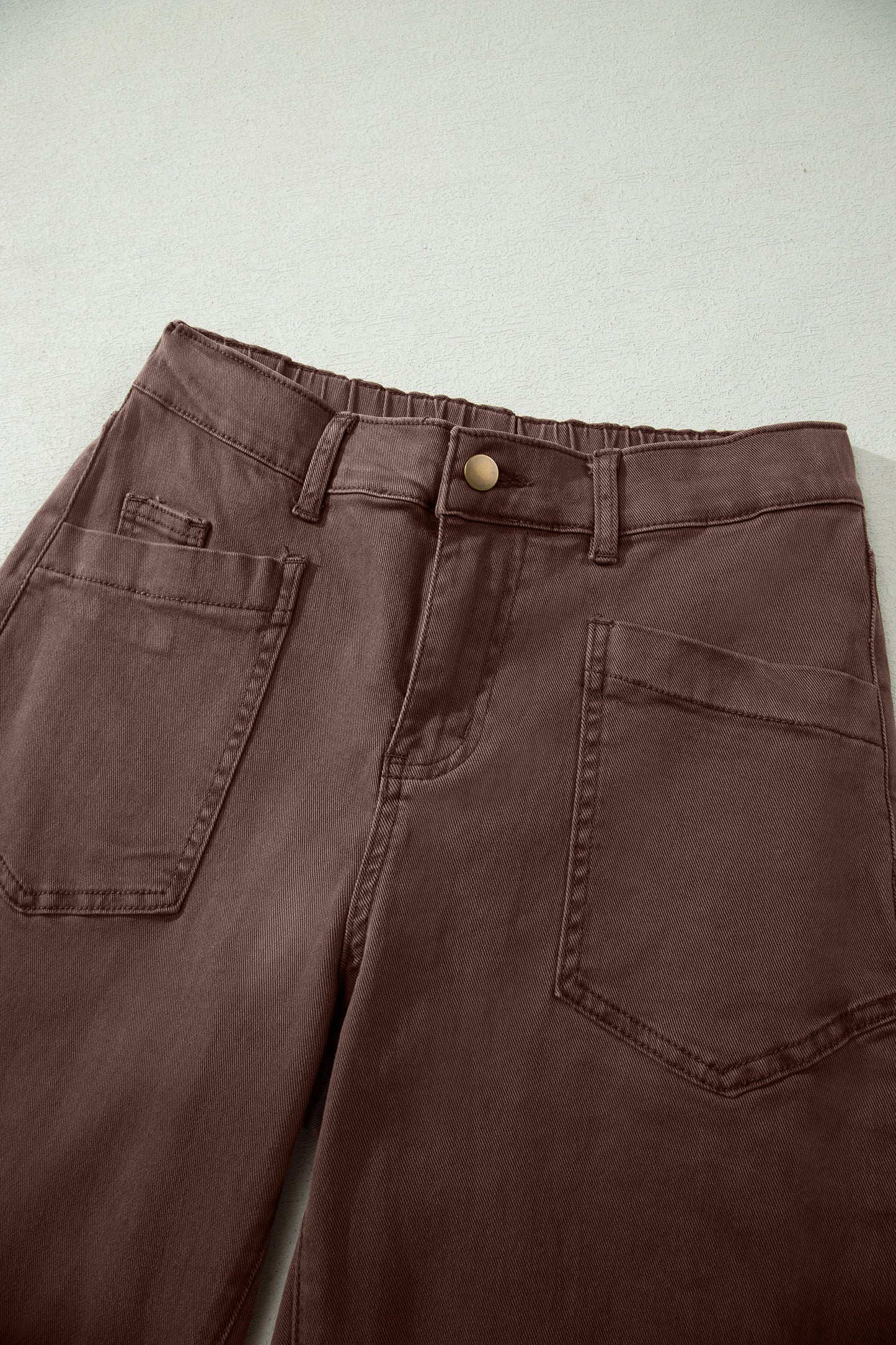 Coffee Solid Color Square Patch Pocket Ankle-length Barrel Jeans