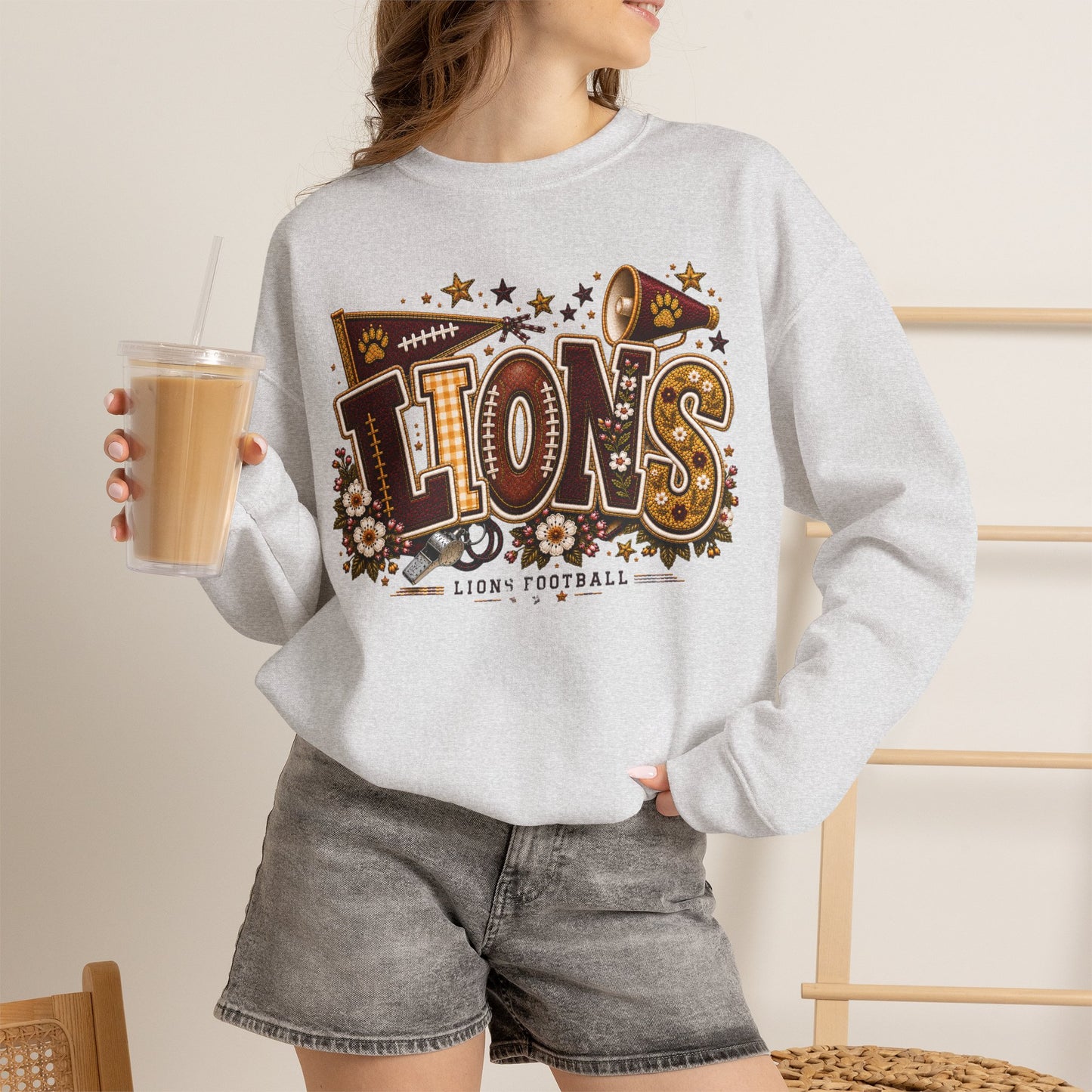 Lions Game Day Patchwork Crewneck