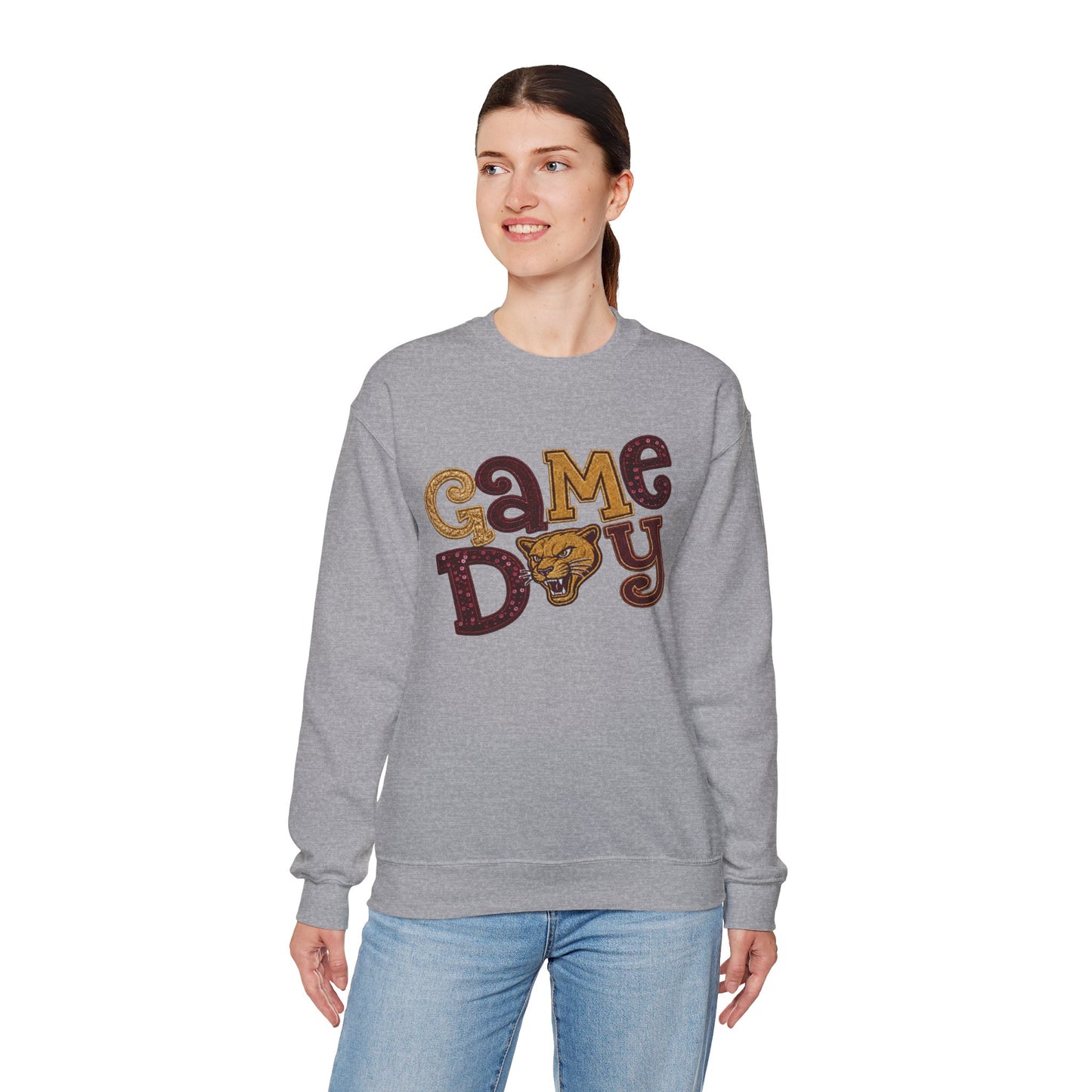 Pineville Lions Sequin Patchwork GAME DAY Crewneck