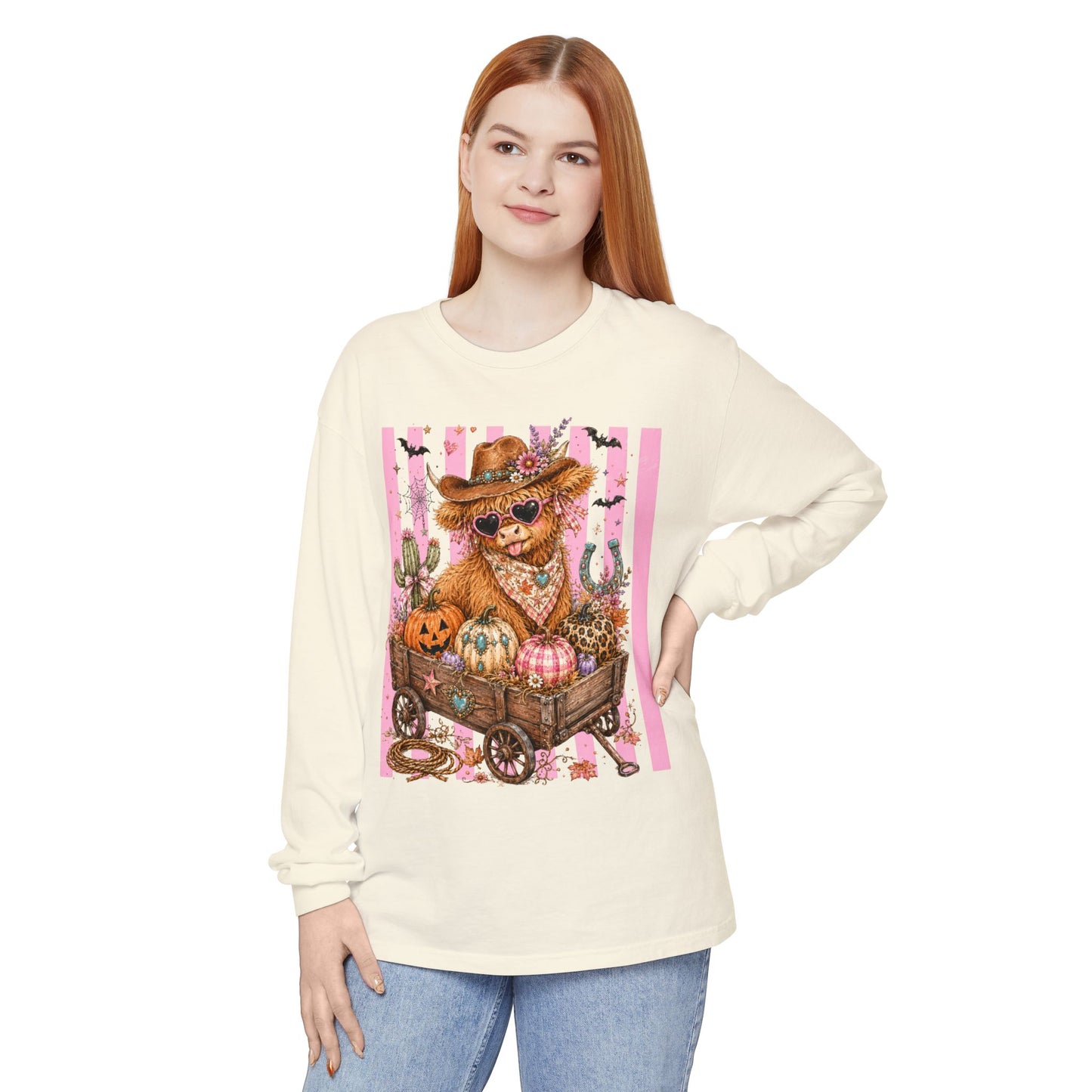 Fall Highland Cow Wagon | Comfort Colors Long Sleeve Tee