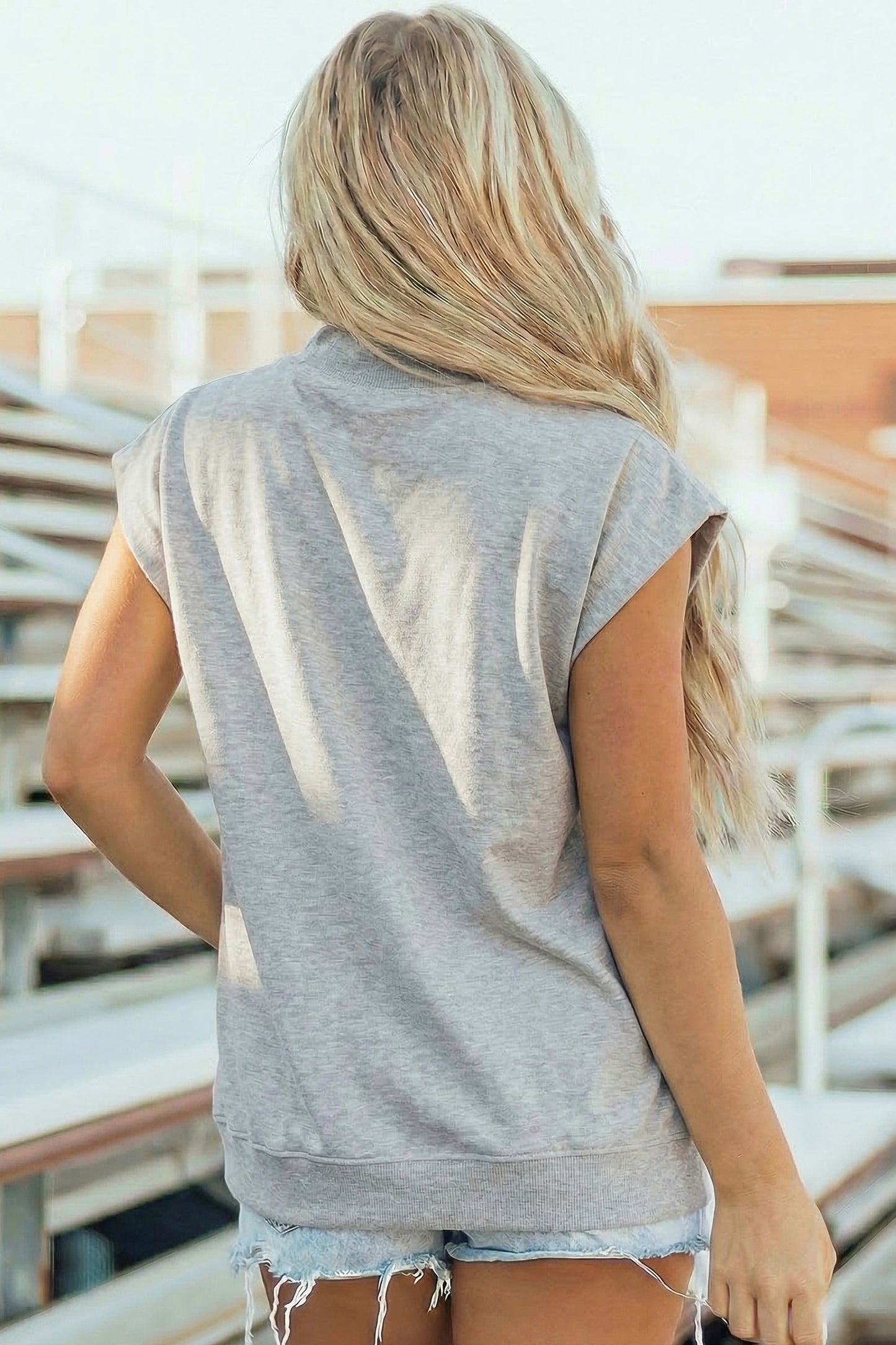 Yellow Solid Color High Neck Cap Sleeve Loose Top