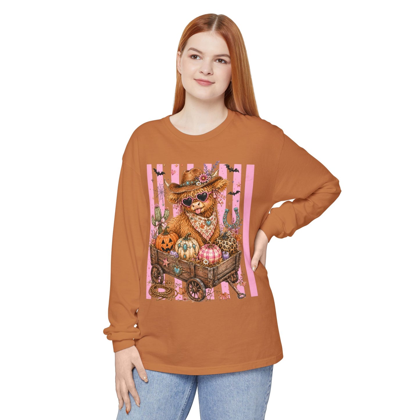 Fall Highland Cow Wagon | Comfort Colors Long Sleeve Tee
