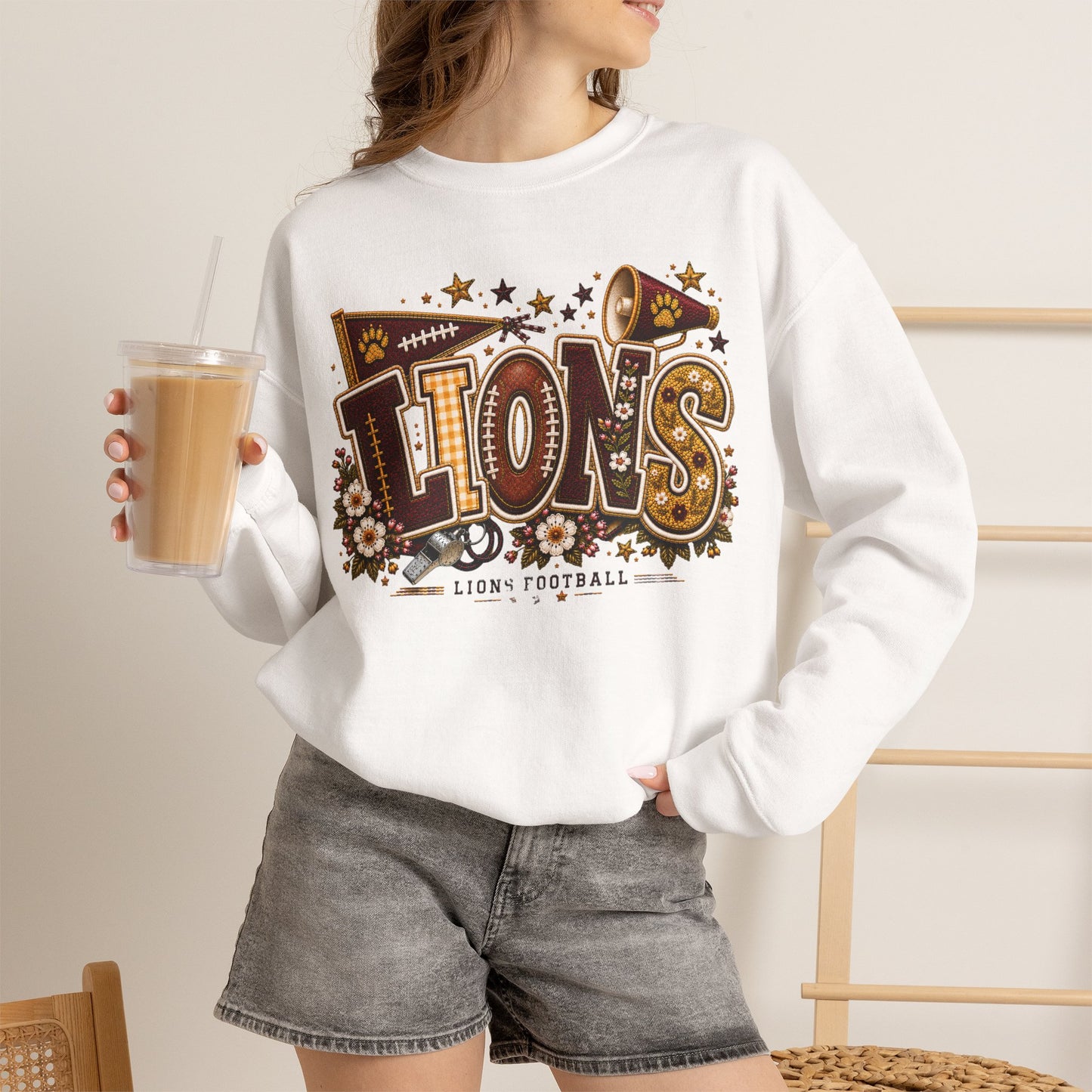 Lions Game Day Patchwork Crewneck
