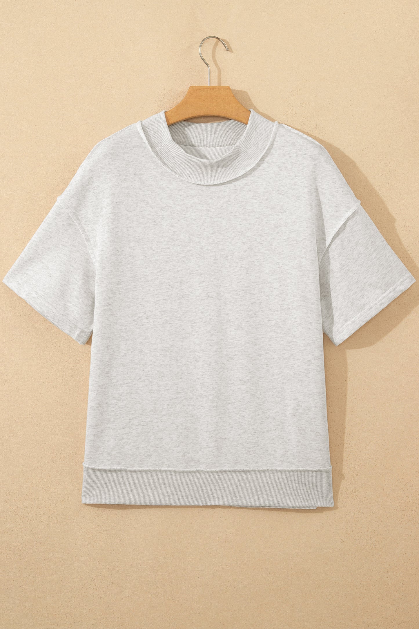 Light Grey Exposed Seam Detail Mock Neck Tee