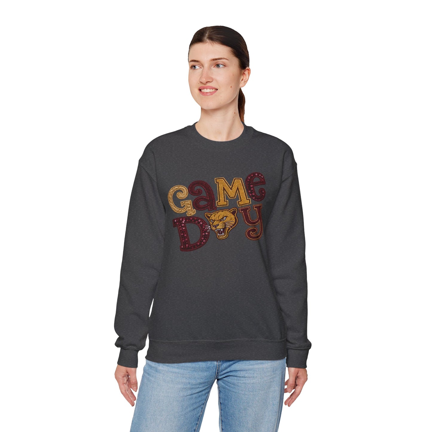 Pineville Lions Sequin Patchwork GAME DAY Crewneck