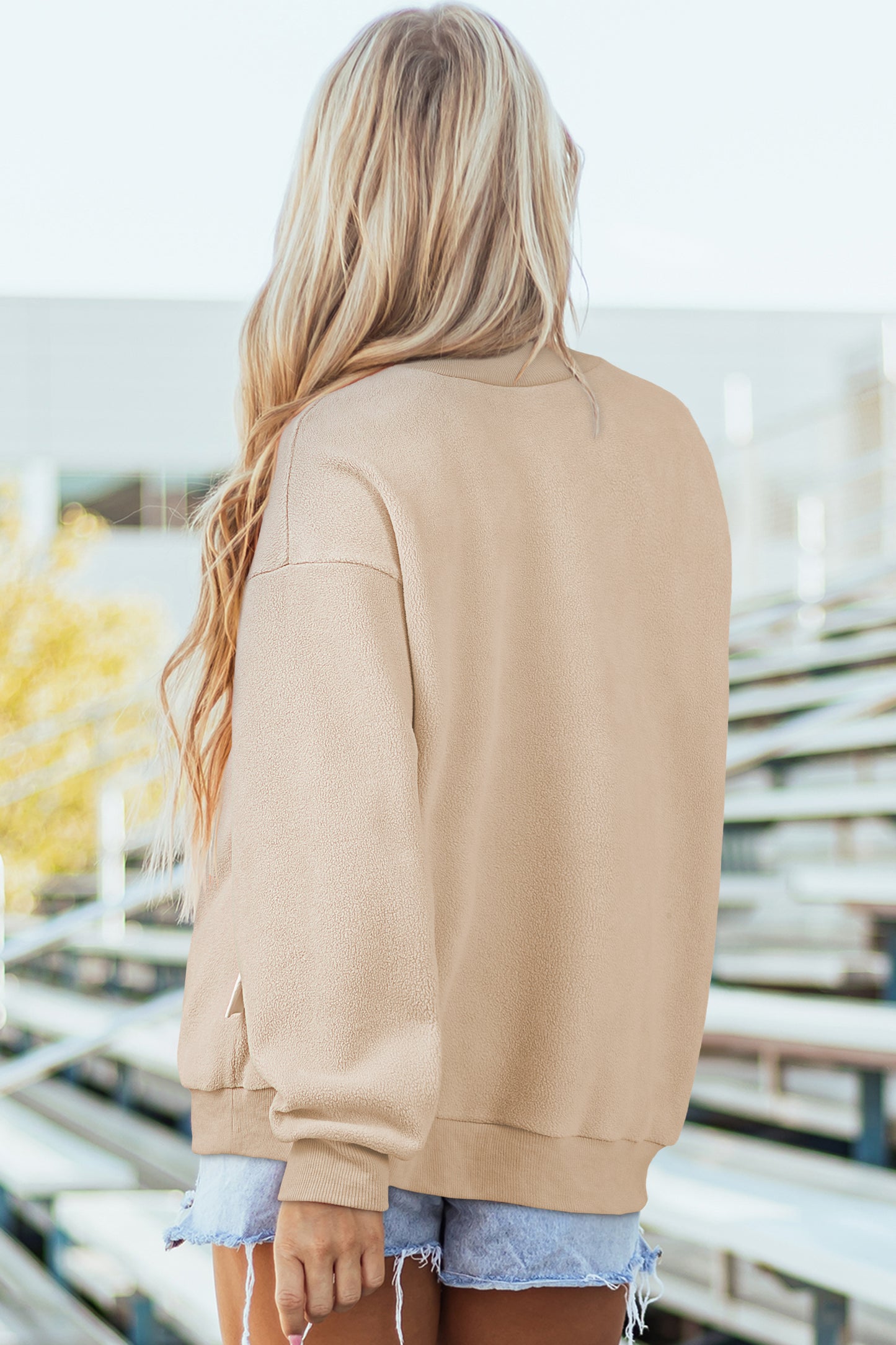 Coffee Oversize Drop Shoulder Reversible Mock Neck Sweatshirt