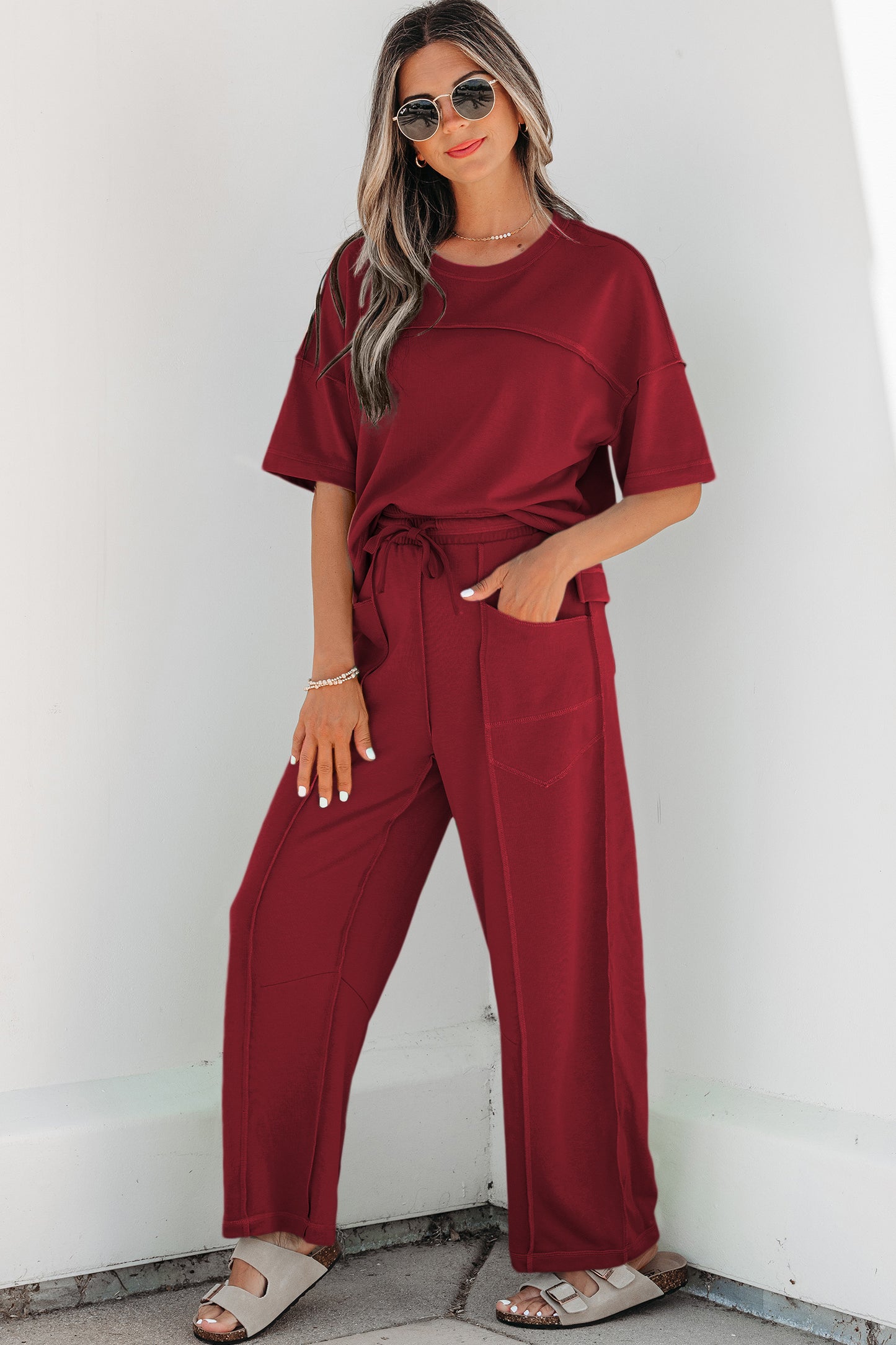 Mint Green Drop Shoulder Boxy Tee and Barrel Pants Set