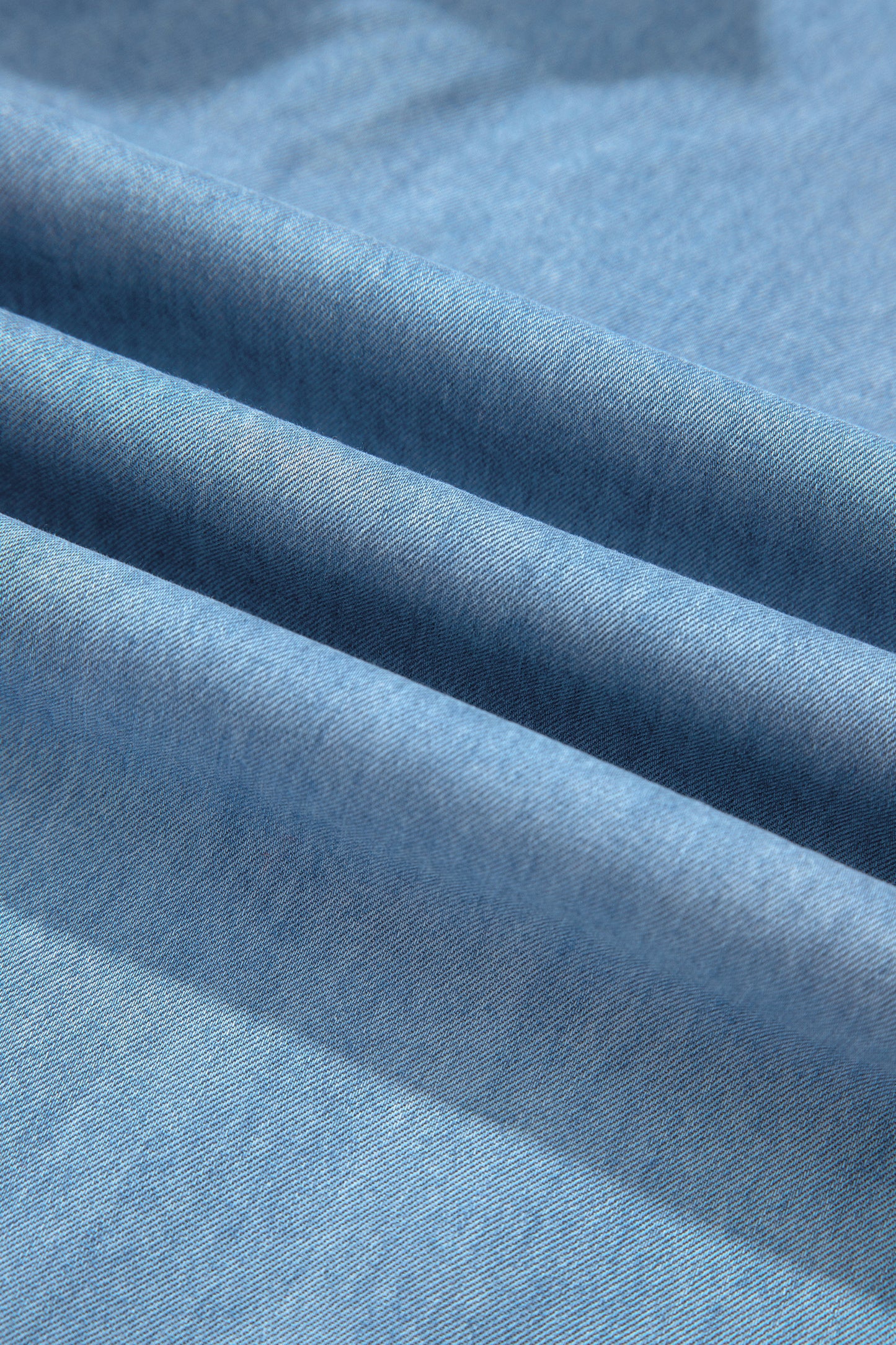 Dusk Blue Ruffled Hem Wide Leg Chambray Pants
