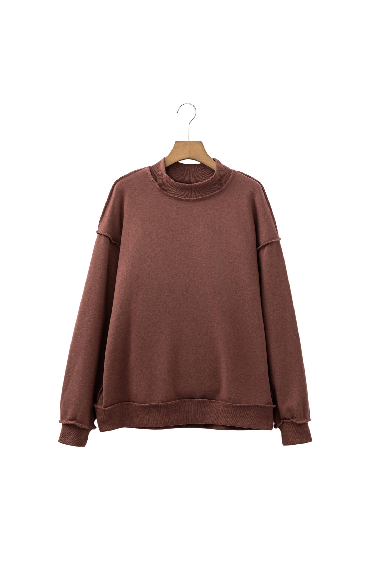 Coffee Oversize Drop Shoulder Reversible Mock Neck Sweatshirt