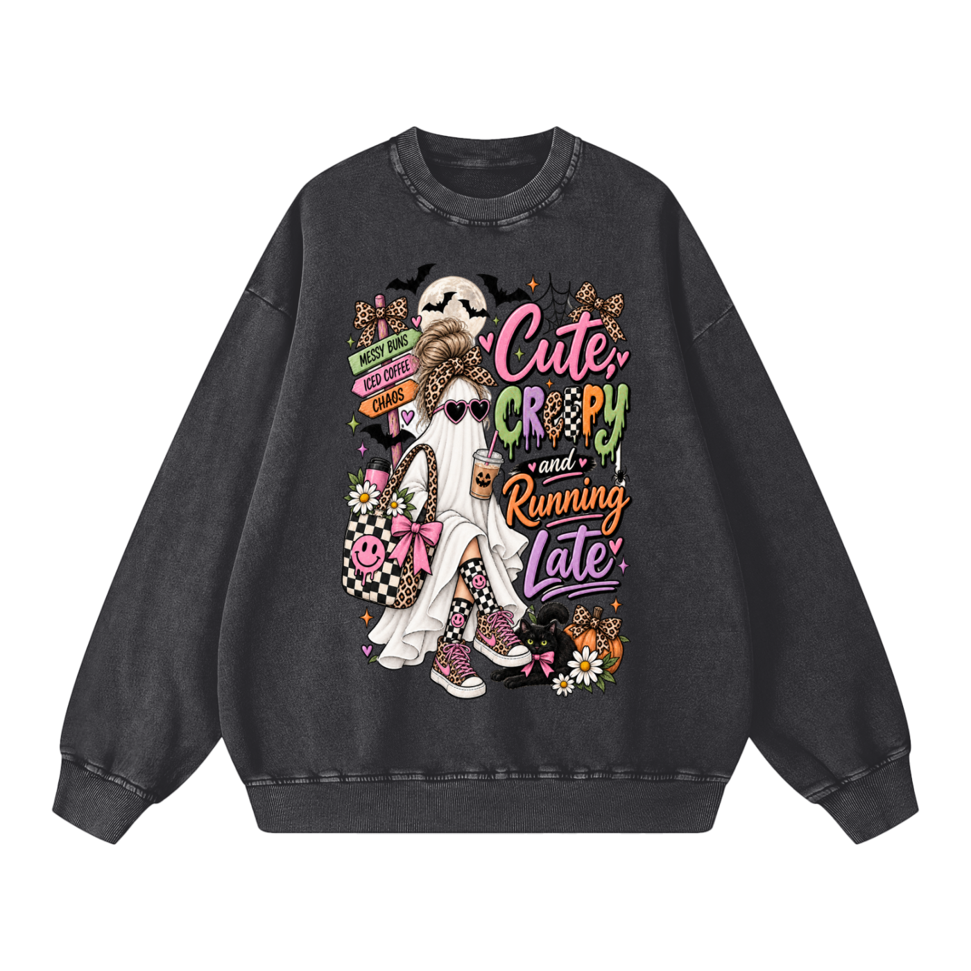 Cute, Creepy & Running Late Snow Washed Oversized Sweatshirt