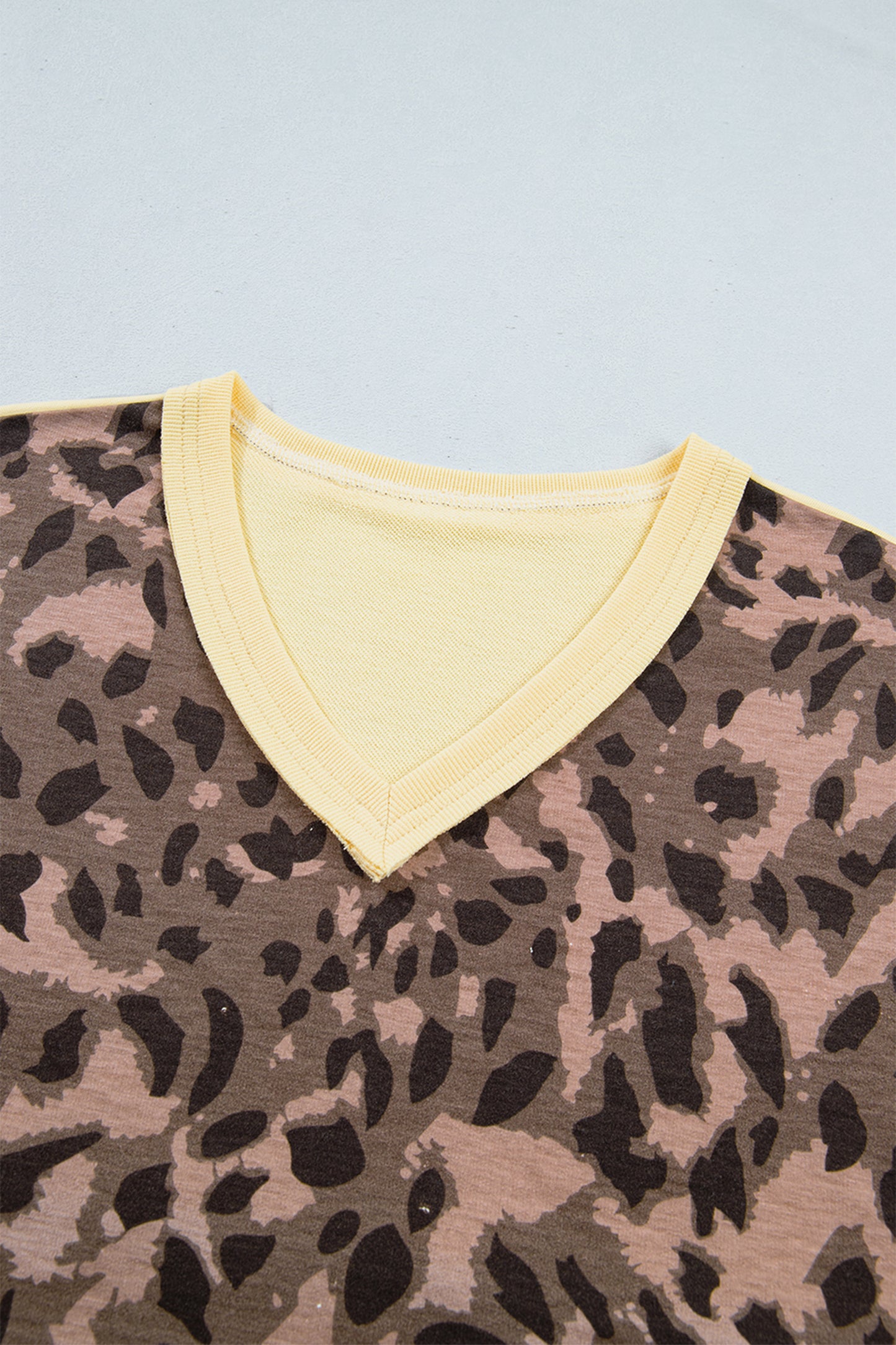 Brown Leopard Print Long Sleeve V-Neck Wide Leg Pant Set