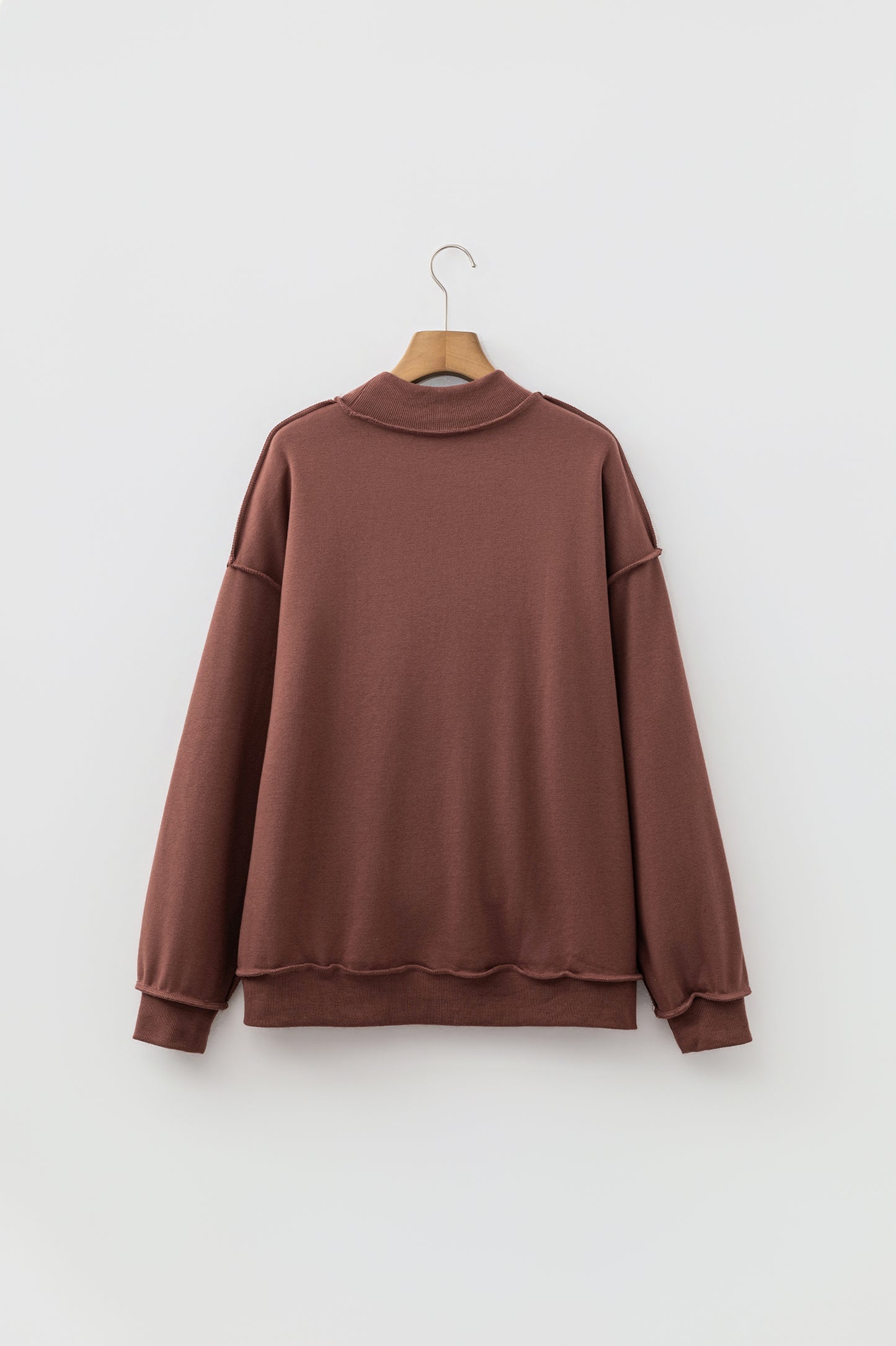 Coffee Oversize Drop Shoulder Reversible Mock Neck Sweatshirt