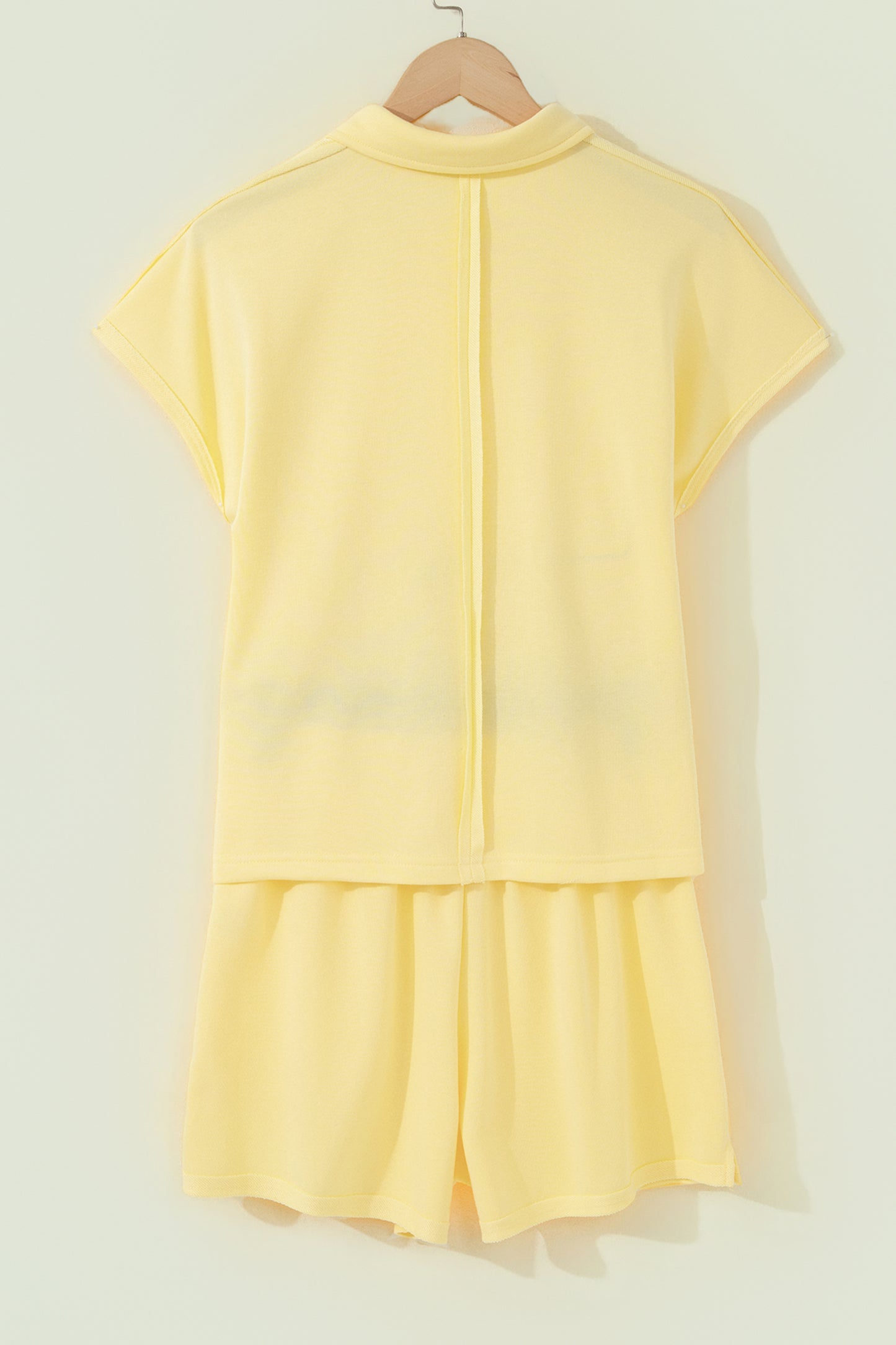 Banana Cream Loose Polo Tee Elastic Waist 2pcs Short Set