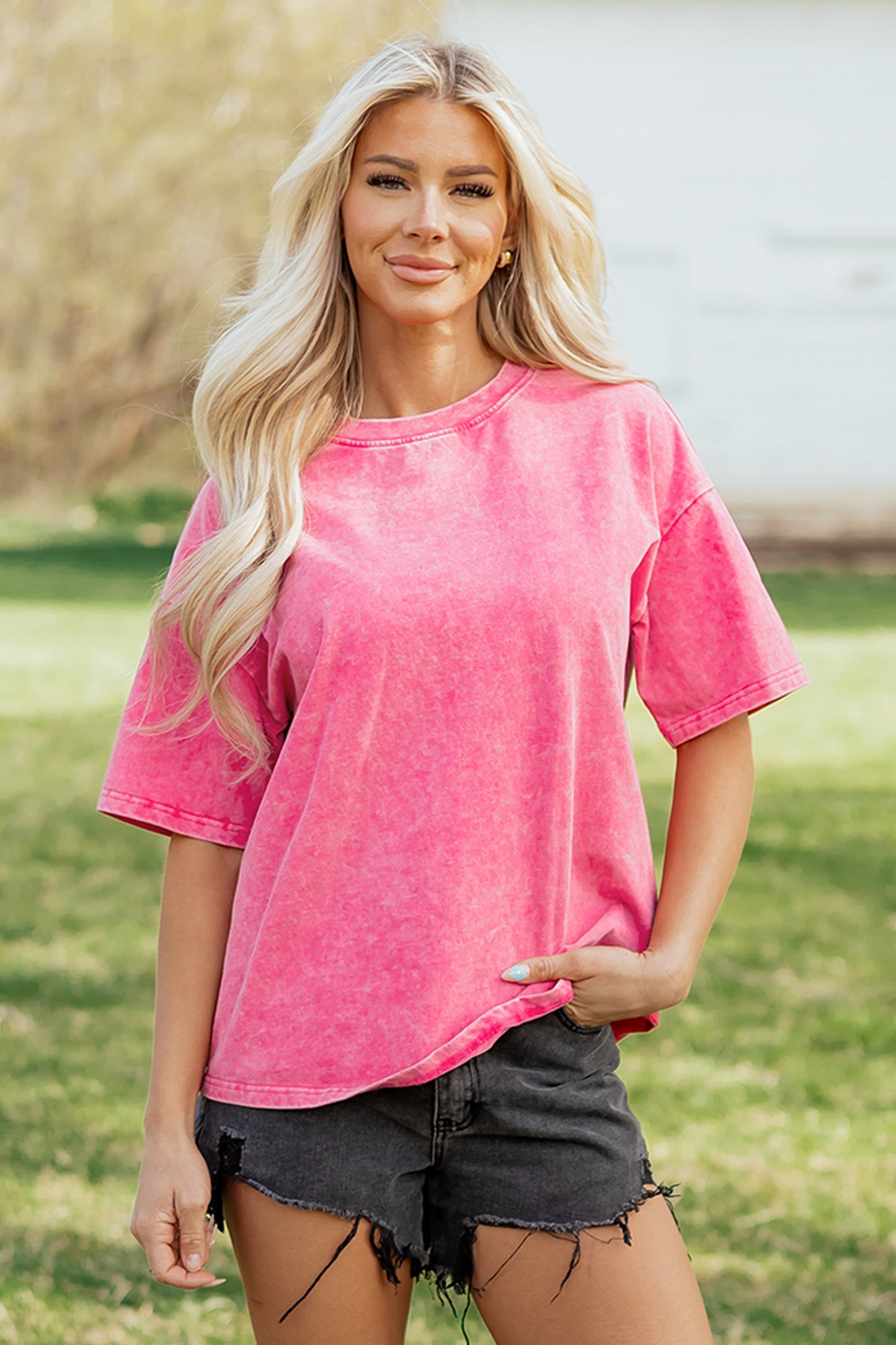 Mint Green Solid Color Cotton Mineral Washed Oversize Tee