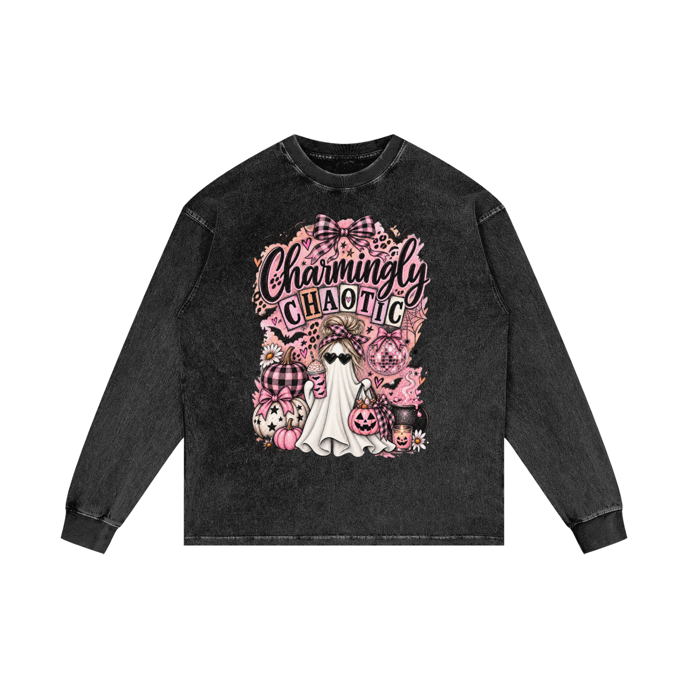 Charmingly Chaotic Acid Wash Oversized Long Sleeve Tee