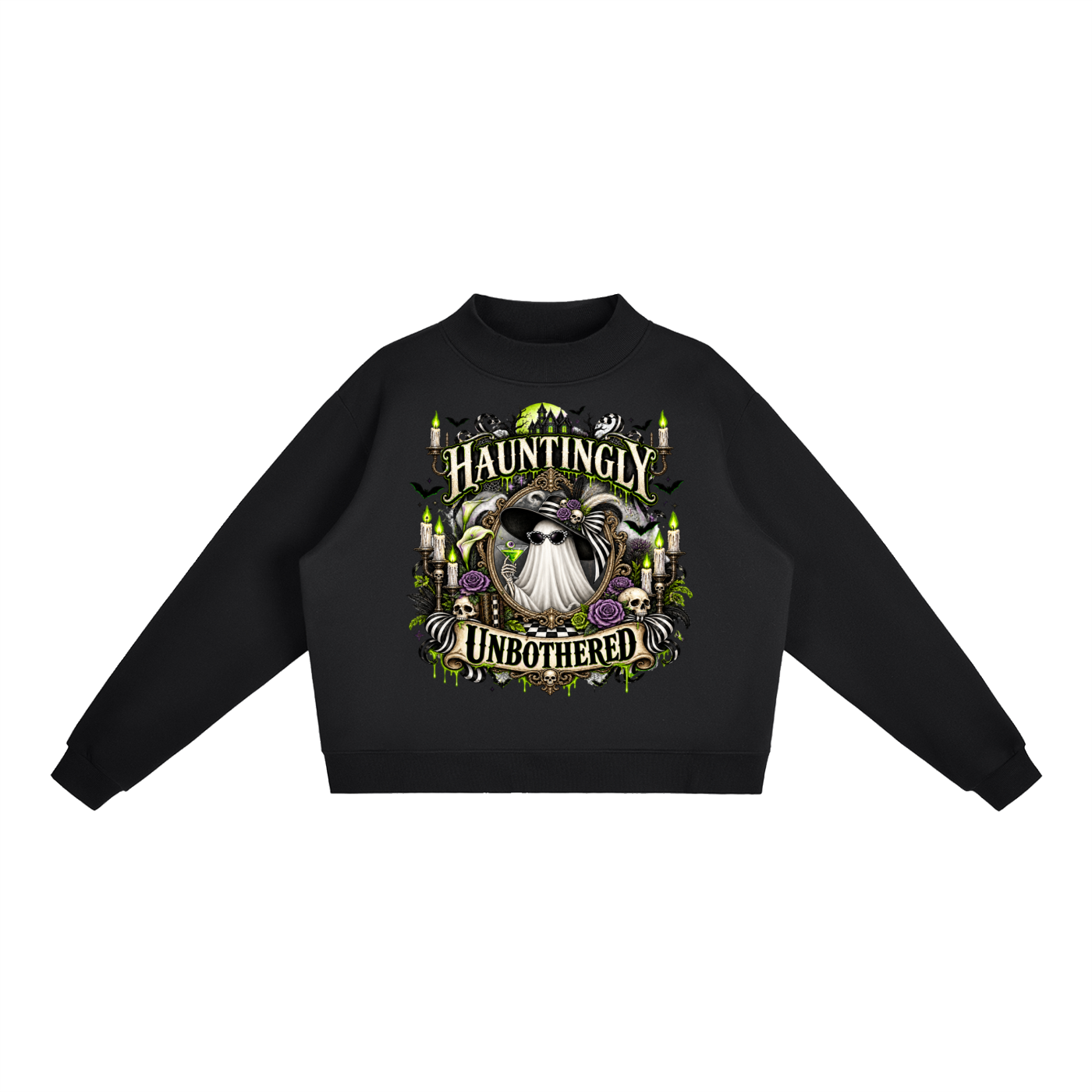 Hauntingly Unbothered Mock Neck Fleece Sweatshirt