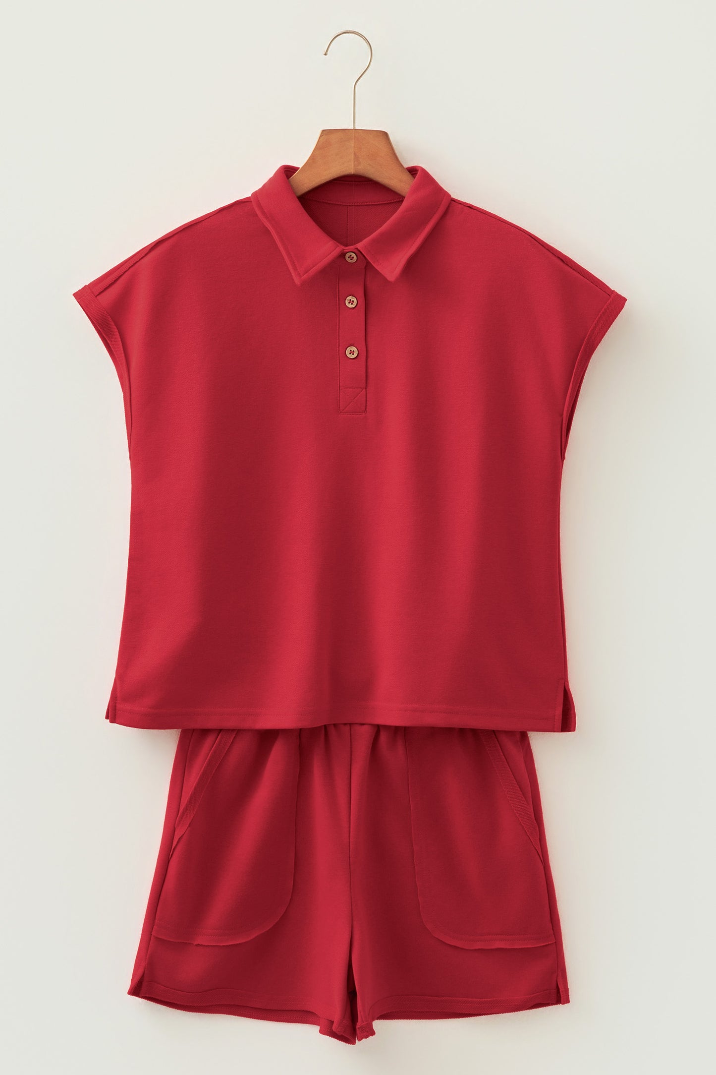 Banana Cream Loose Polo Tee Elastic Waist 2pcs Short Set