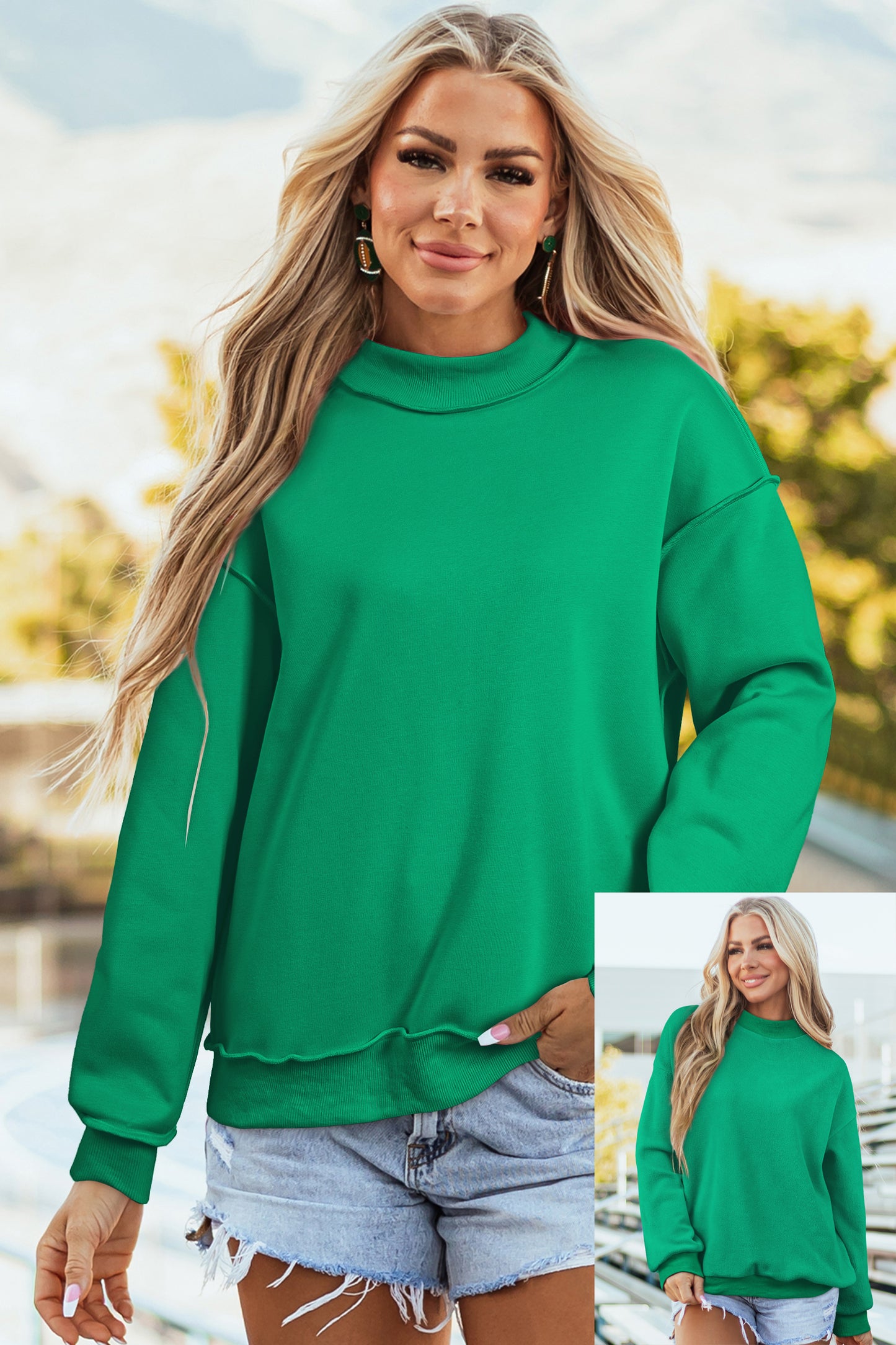 Coffee Oversize Drop Shoulder Reversible Mock Neck Sweatshirt
