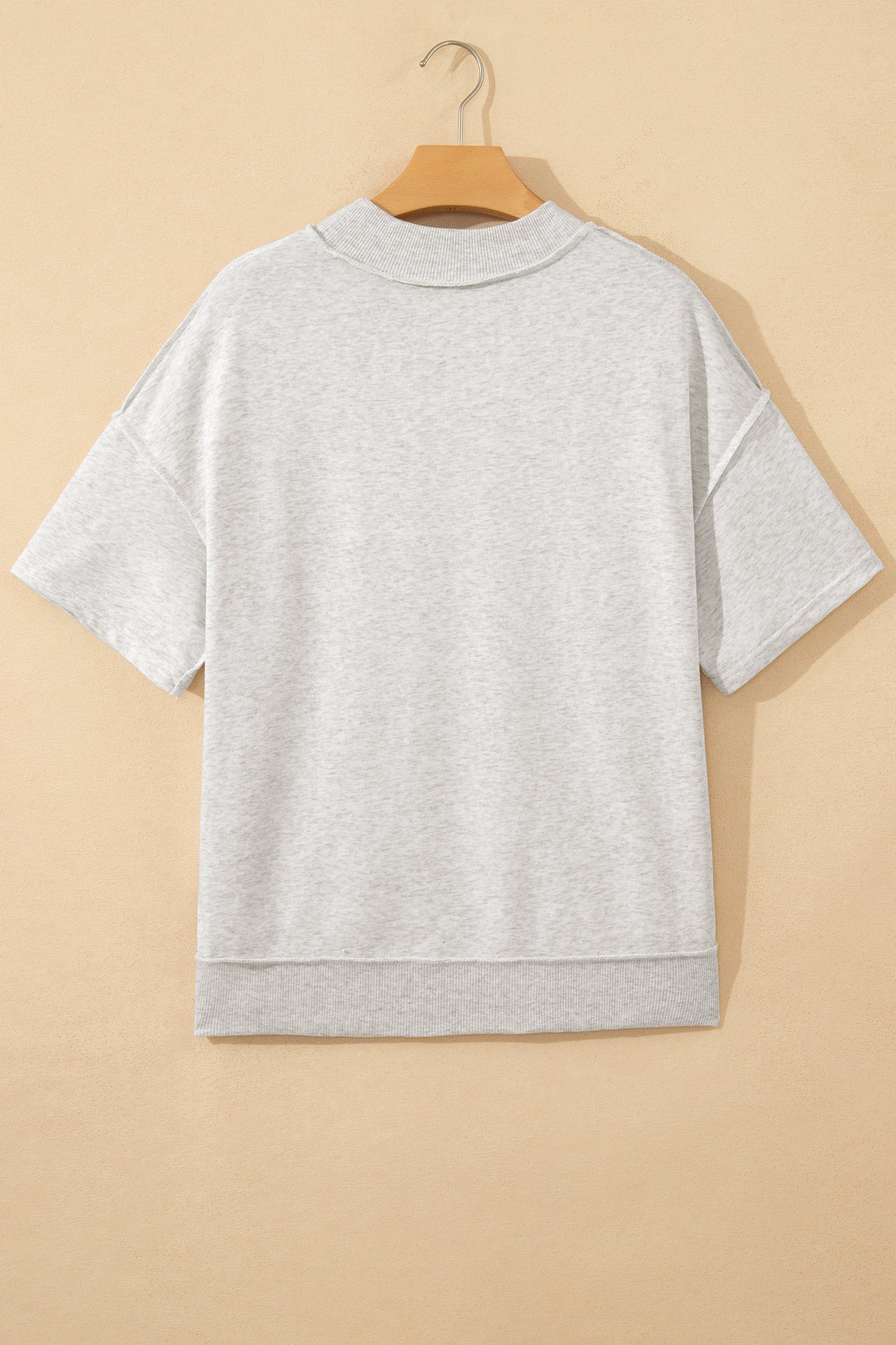 Light Grey Exposed Seam Detail Mock Neck Tee